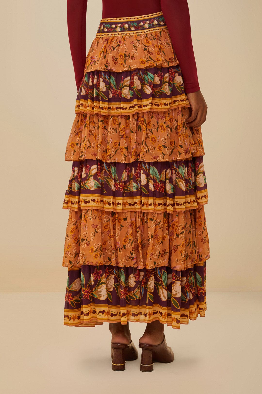 Colorful Birds Camel Ruffles Midi Skirt – FARM Rio