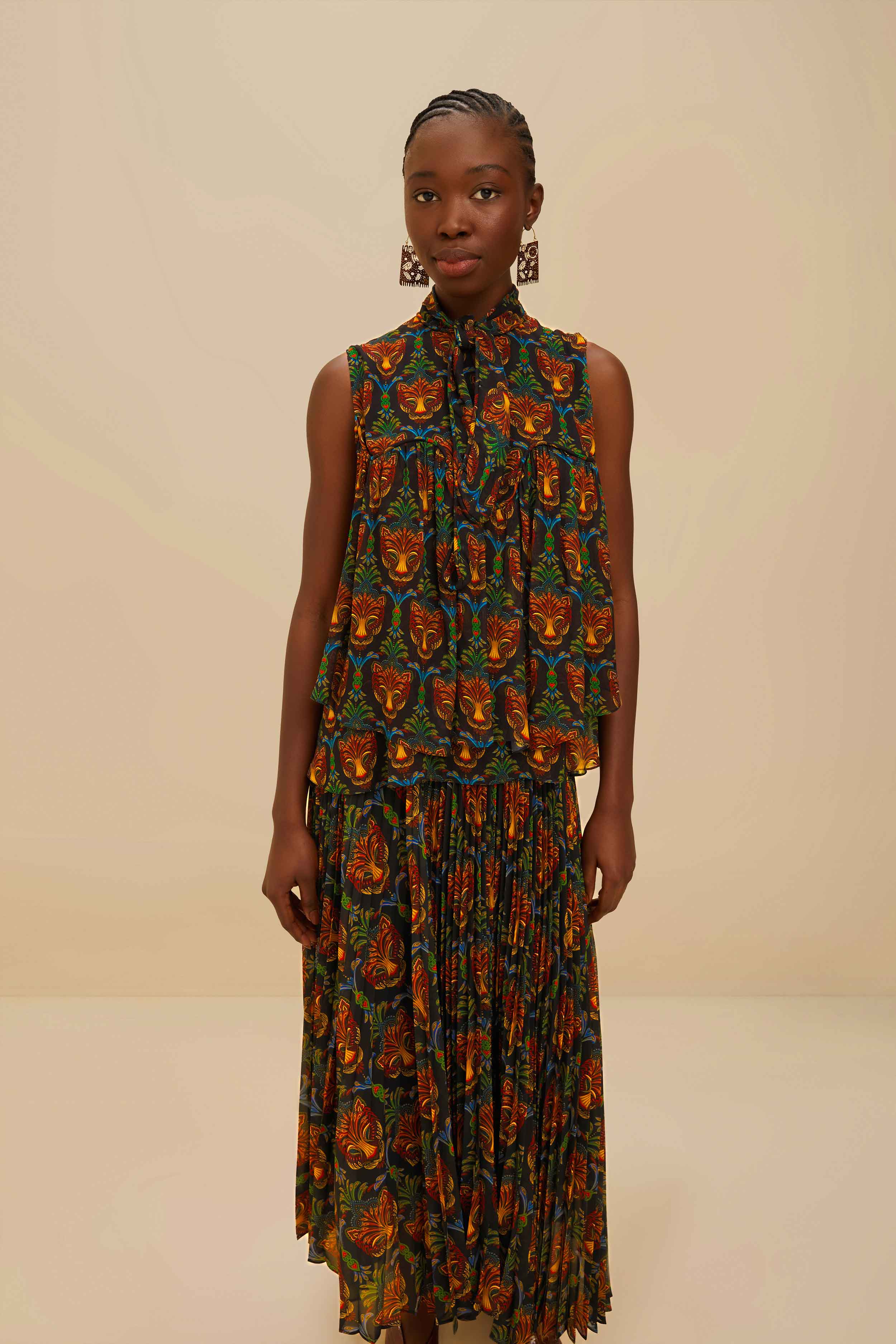 Black Boho Panther Pleated Maxi Skirt – FARM Rio