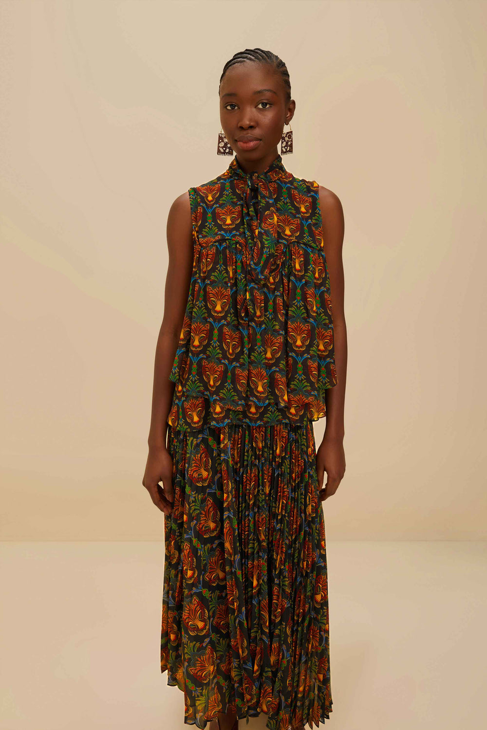 Black Boho Panther Pleated Maxi Skirt – FARM Rio