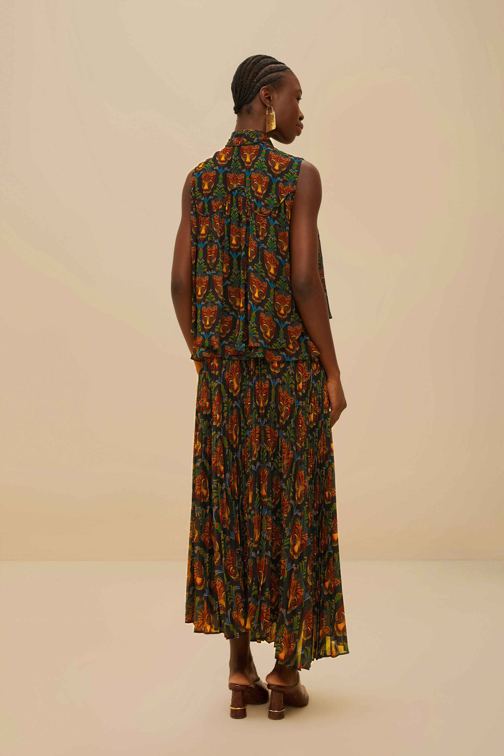 Black Boho Panther Pleated Maxi Skirt – FARM Rio