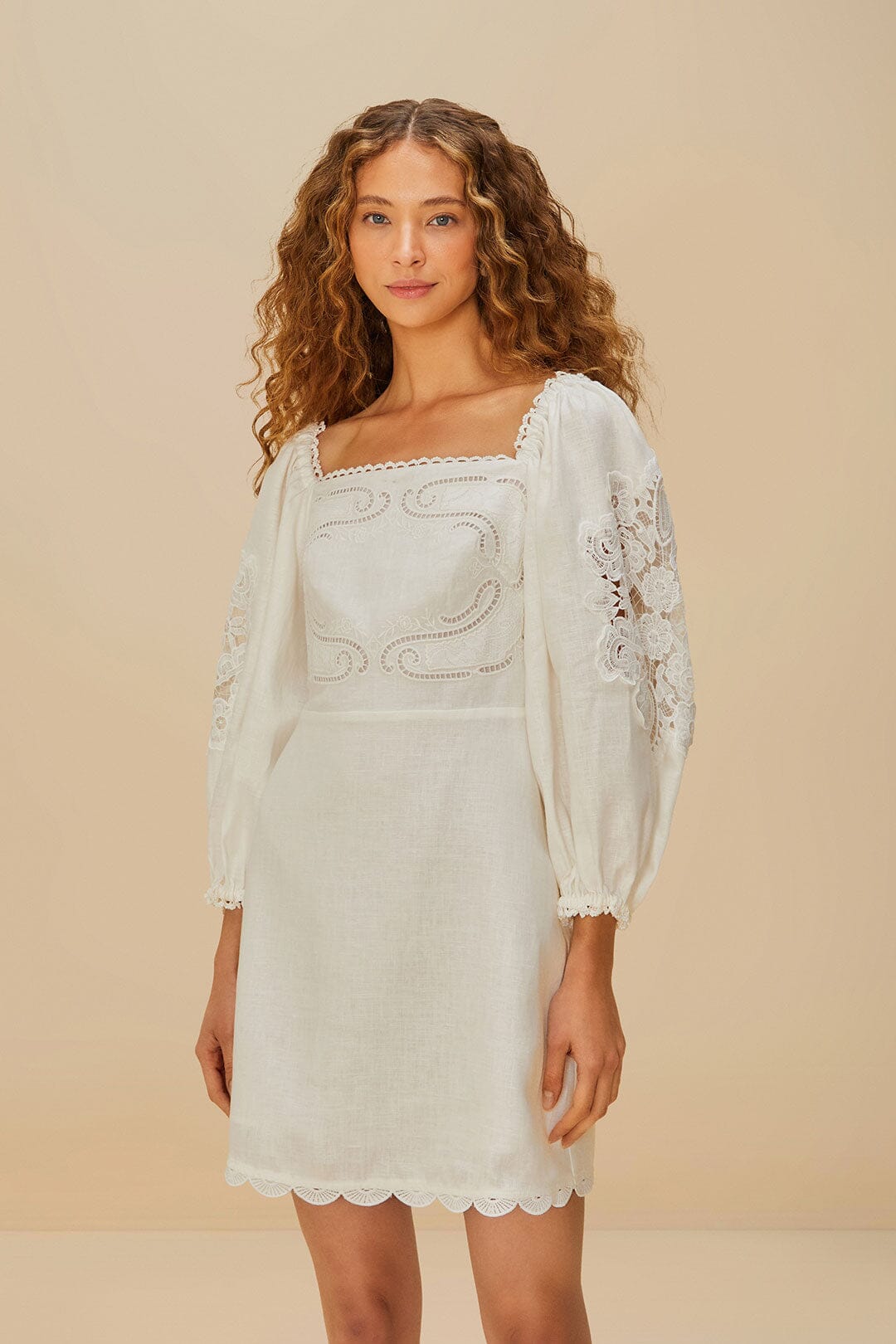 Off-White Embroidered Euroflax™ Premium Linen Mini Dress – FARM Rio