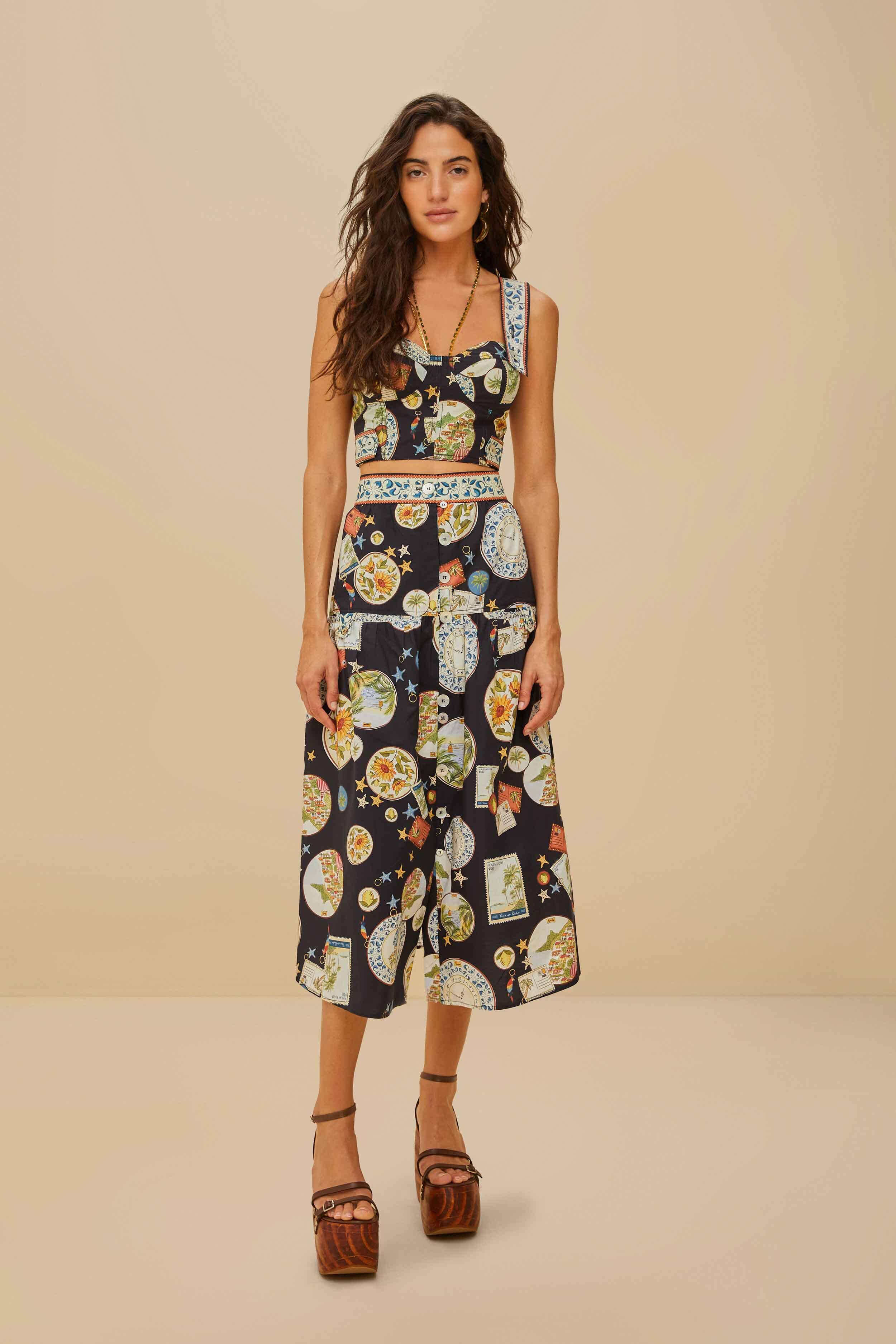 Black Trip Souvenir Organic Cotton Midi Skirt – FARM Rio