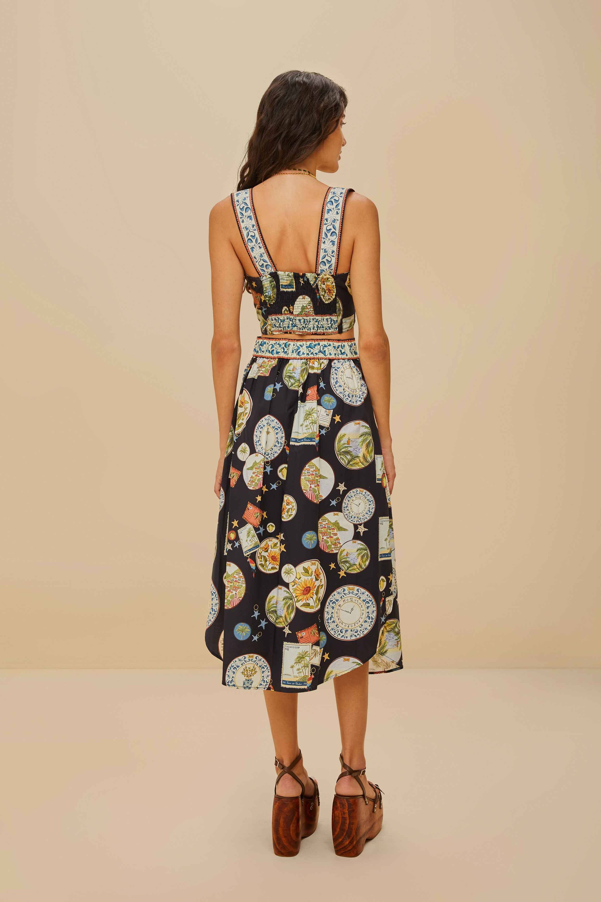 Black Trip Souvenir Organic Cotton Midi Skirt – FARM Rio