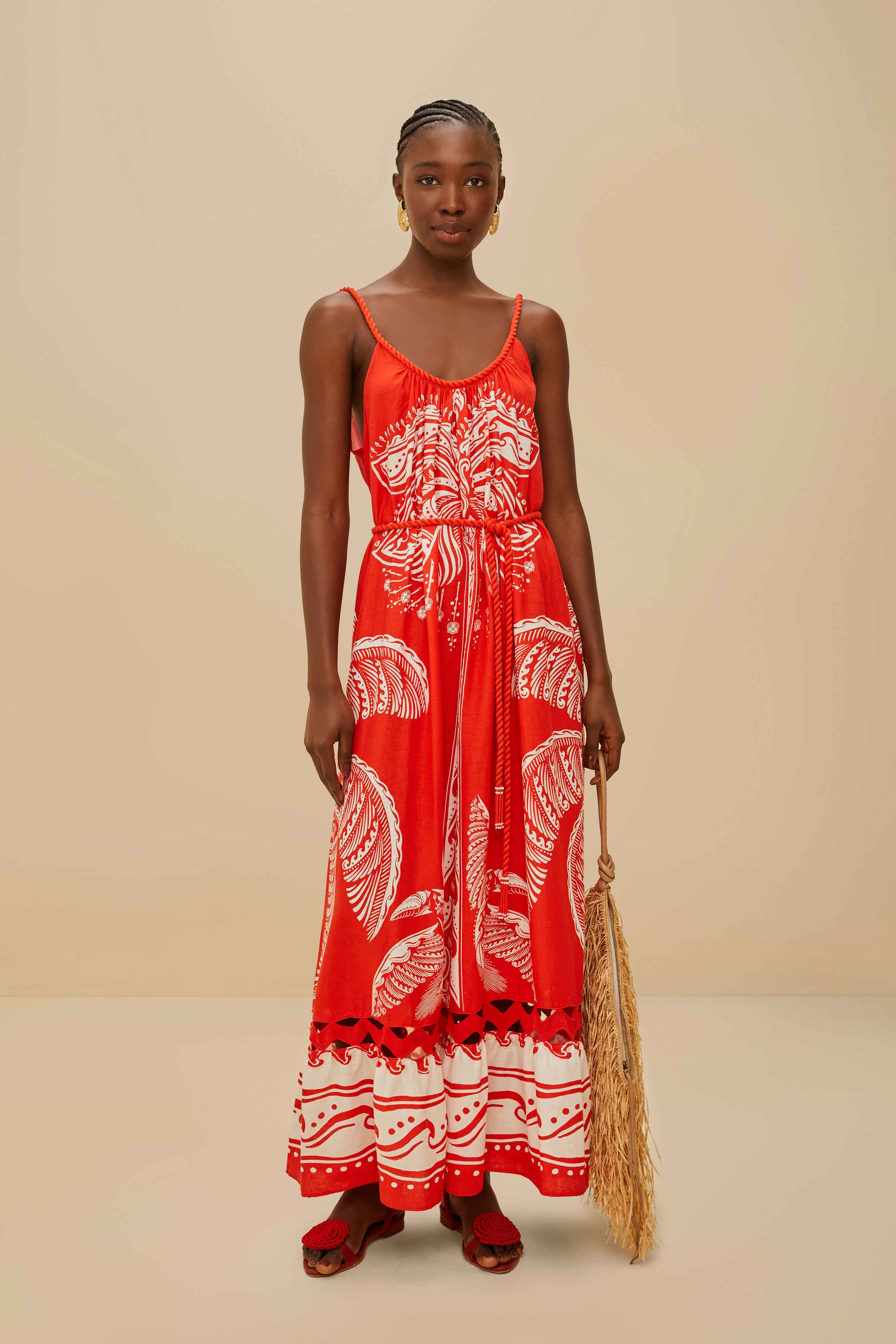 Red Majestic Coconut Tree LENZING™ ECOVERO™ Euroflax™ Maxi Dress – FARM Rio