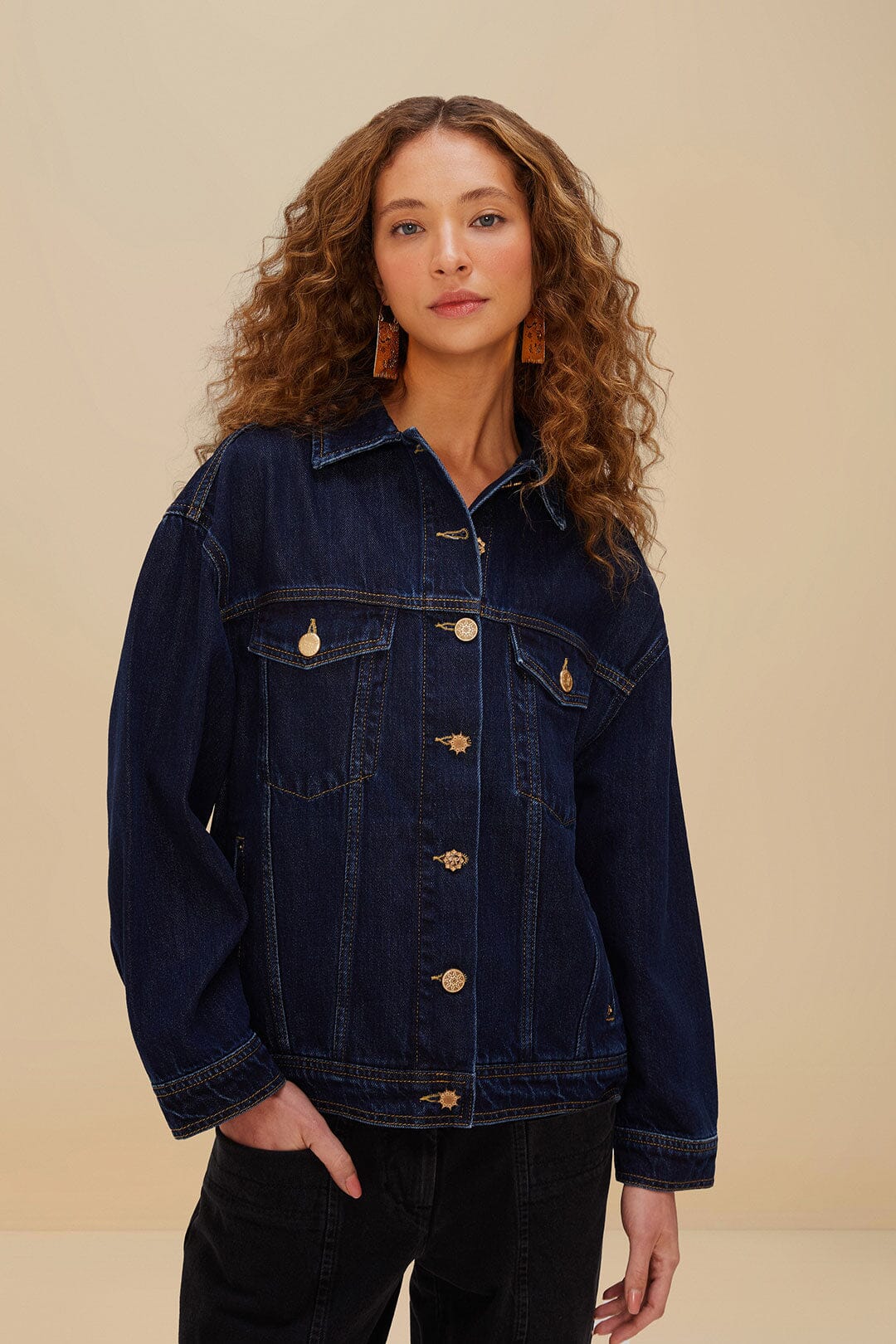 Dark Denim Buttoned Jacket – FARM Rio