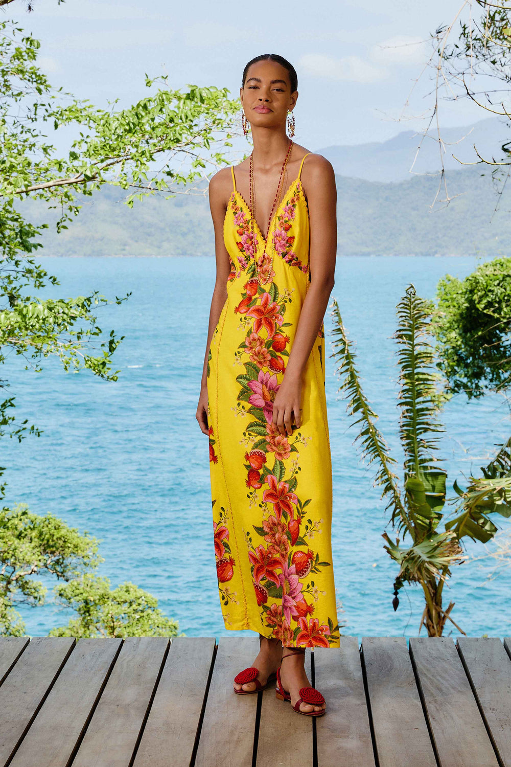 Yellow Summer Fruit Scarf LENZING™ ECOVERO™ Euroflax™ Maxi Dress – FARM Rio