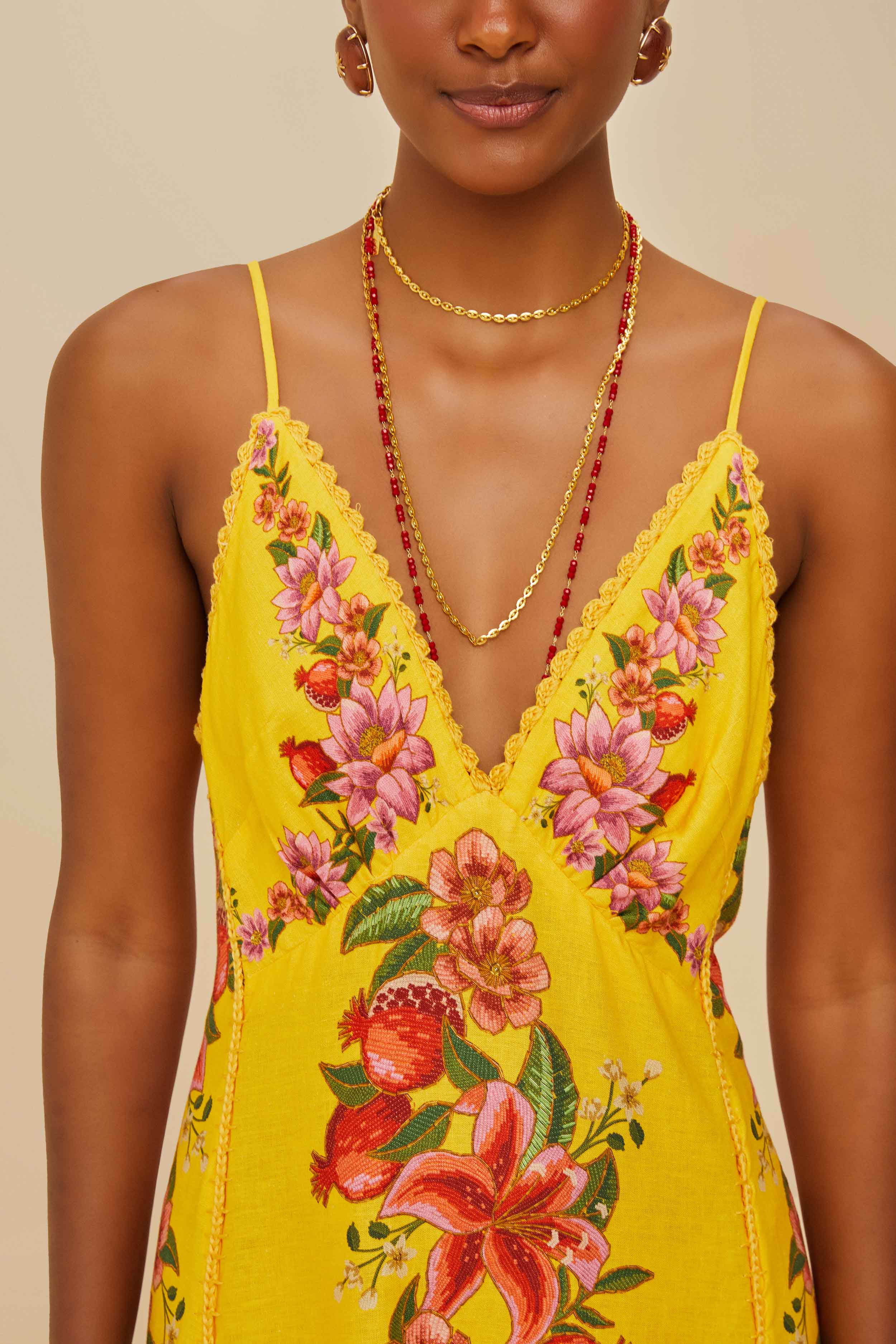 Yellow Summer Fruit Scarf LENZING™ ECOVERO™ Euroflax™ Maxi Dress – FARM Rio