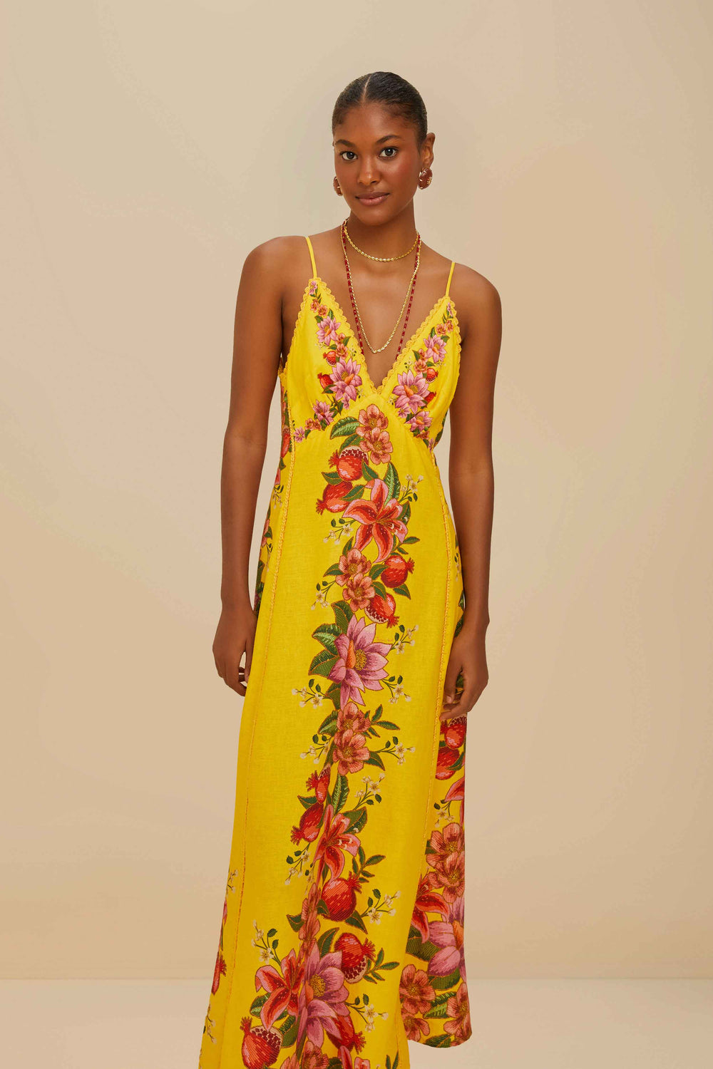 Yellow Summer Fruit Scarf LENZING™ ECOVERO™ Euroflax™ Maxi Dress – FARM Rio