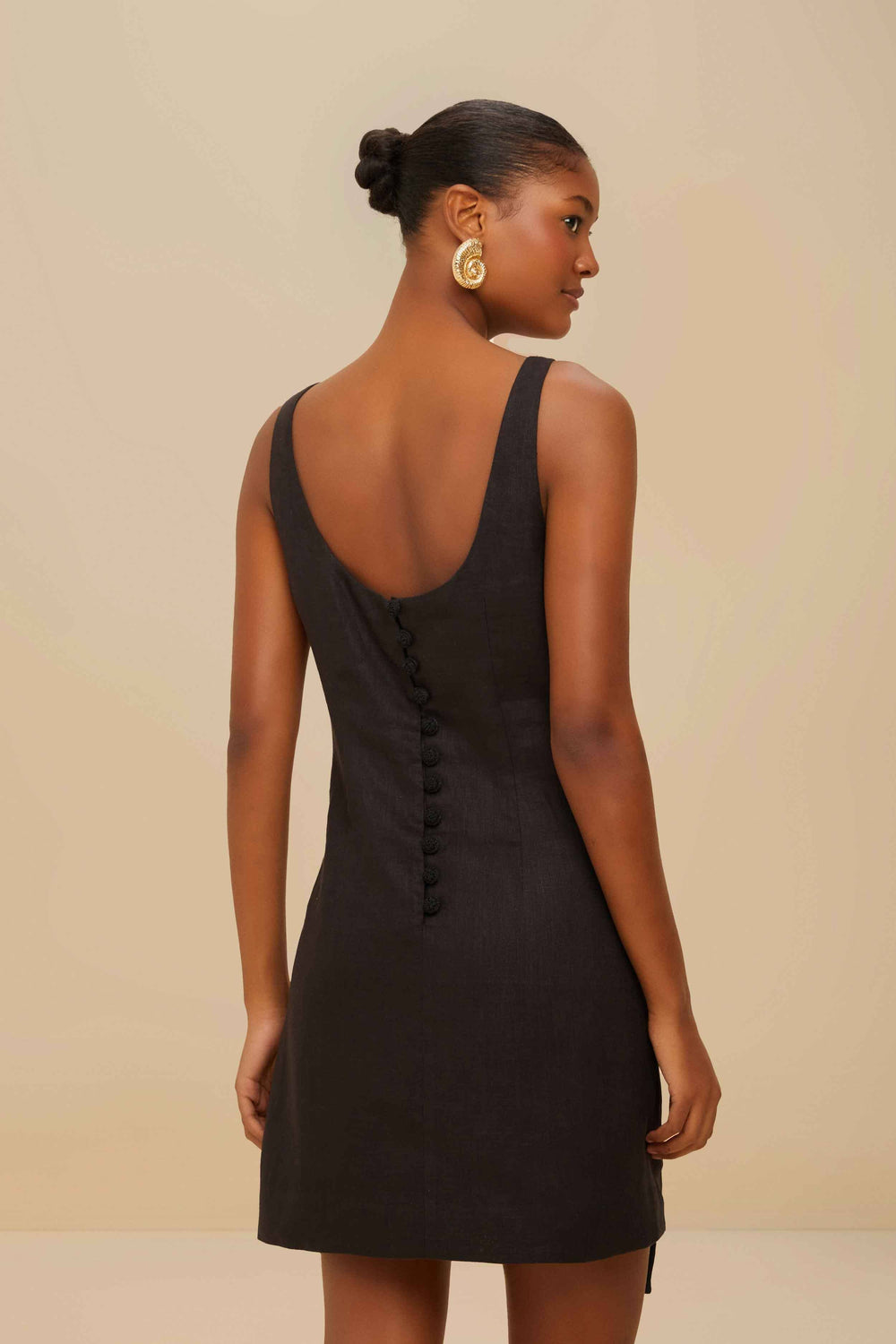 Black Sleeveless Euroflax™ Premium Linen Mini Dress – FARM Rio