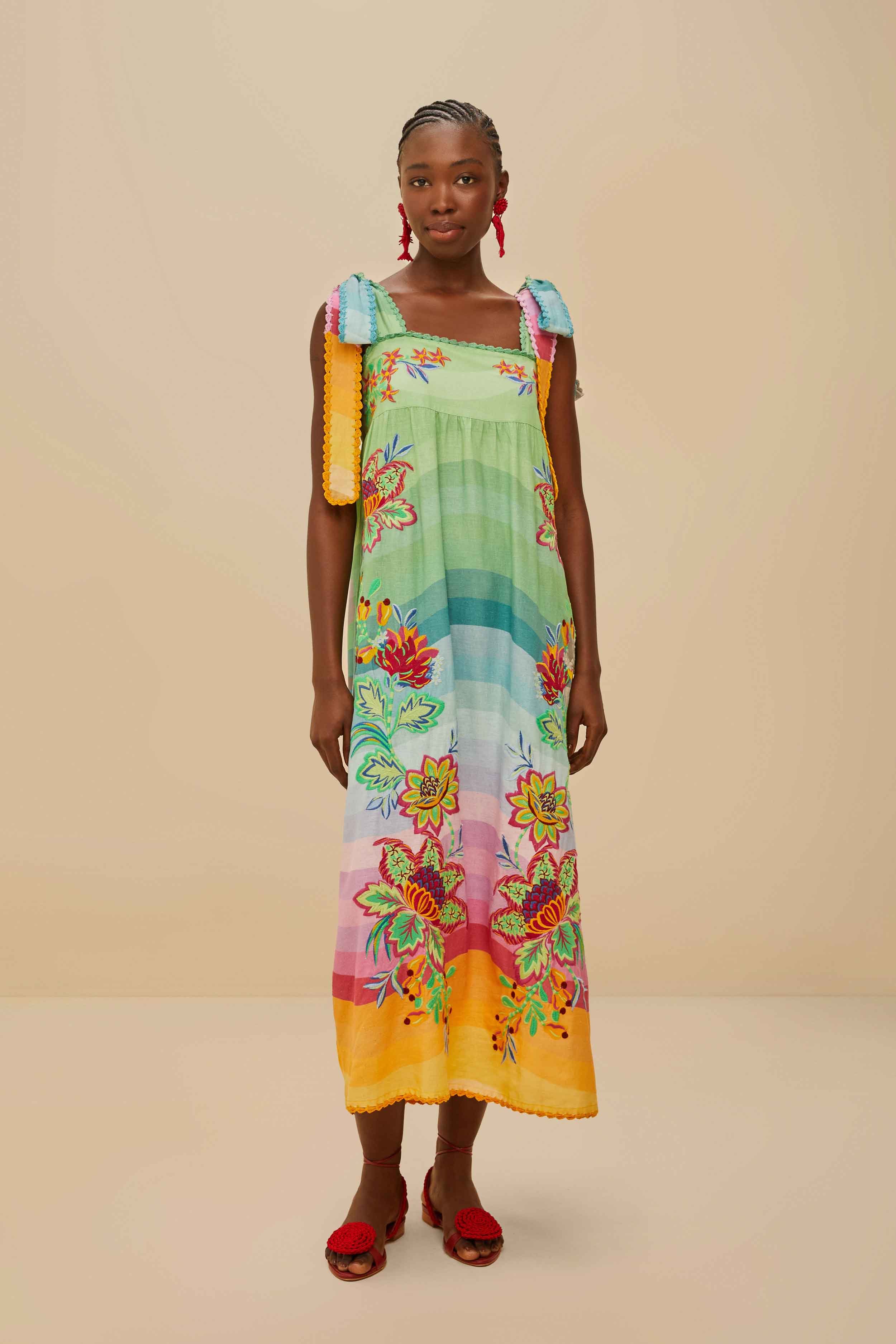 Multicolor Aura Floral Embroidered Euroflax™ Premium Linen Maxi Dress – FARM Rio