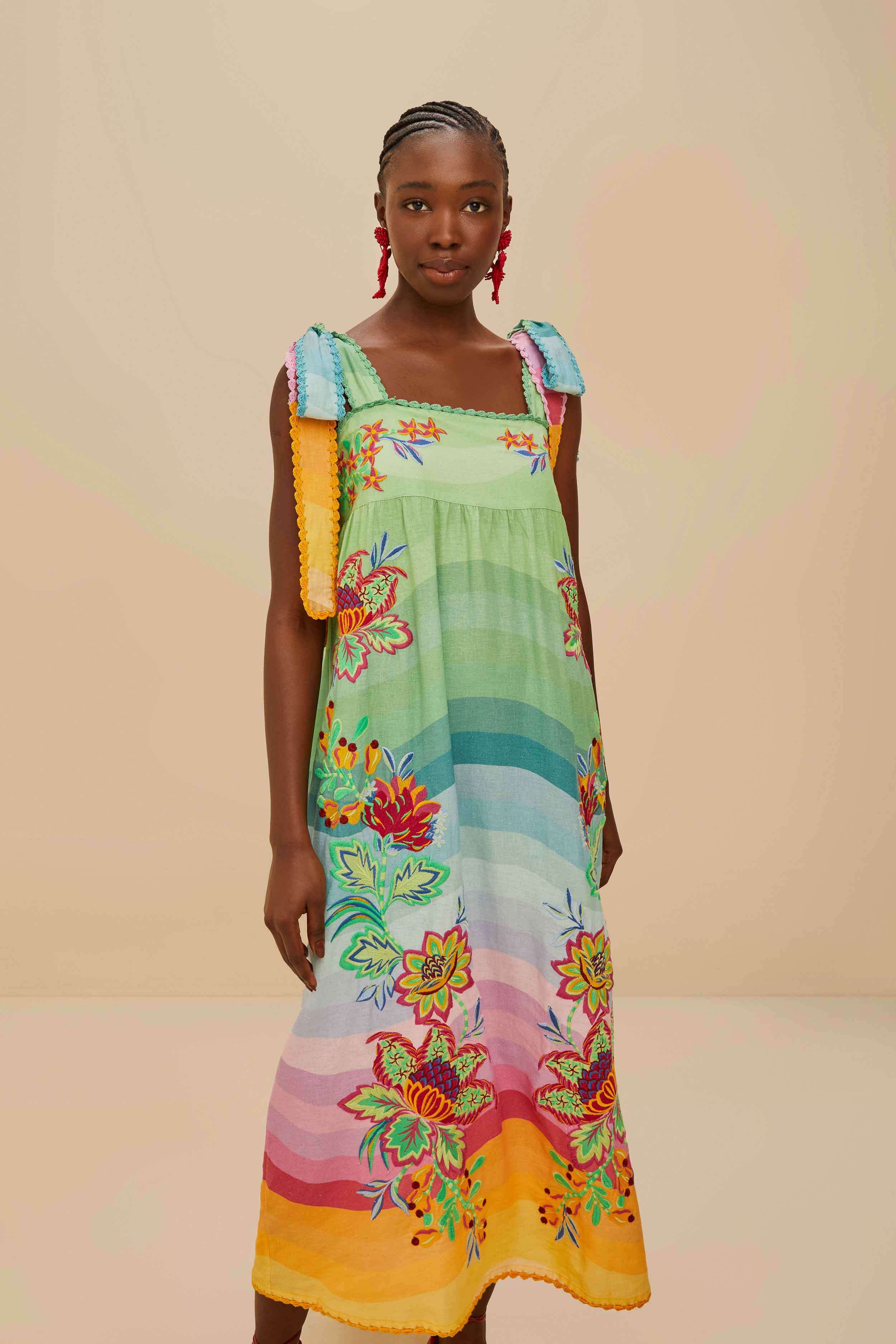 Multicolor Aura Floral Embroidered Euroflax™ Premium Linen Maxi Dress – FARM Rio