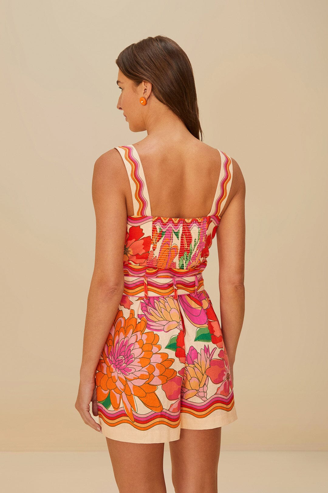 Beige Spring Affair LENZING™ ECOVERO™ Euroflax™ Romper – FARM Rio