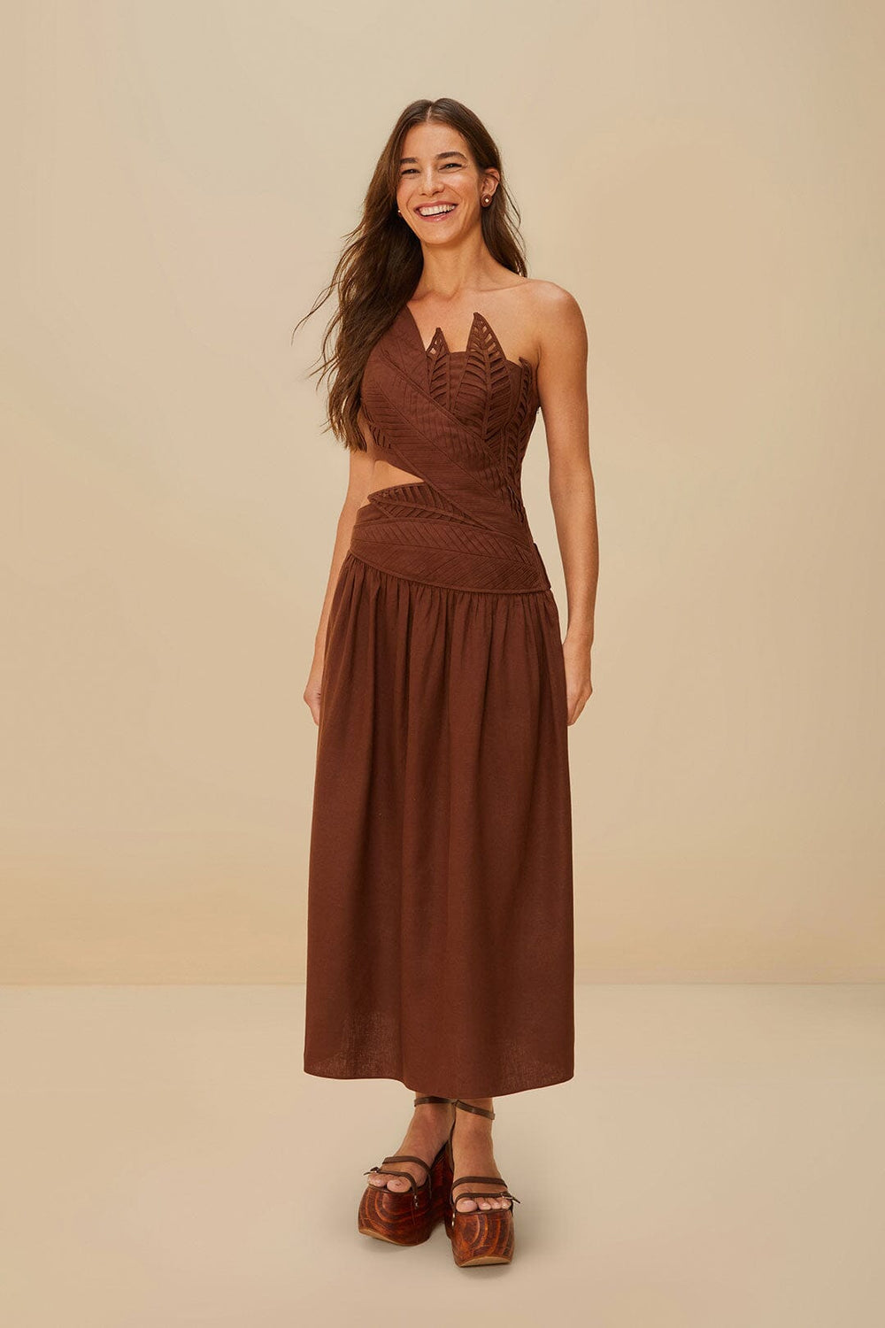 Burgundy Leaves Cut-Out LENZING™ ECOVERO™ Euroflax™ Midi Dress – FARM Rio