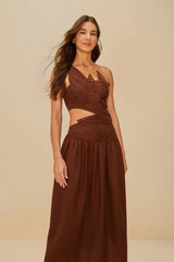 Burgundy Leaves Cut-Out LENZING™ ECOVERO™ Euroflax™ Midi Dress – FARM Rio