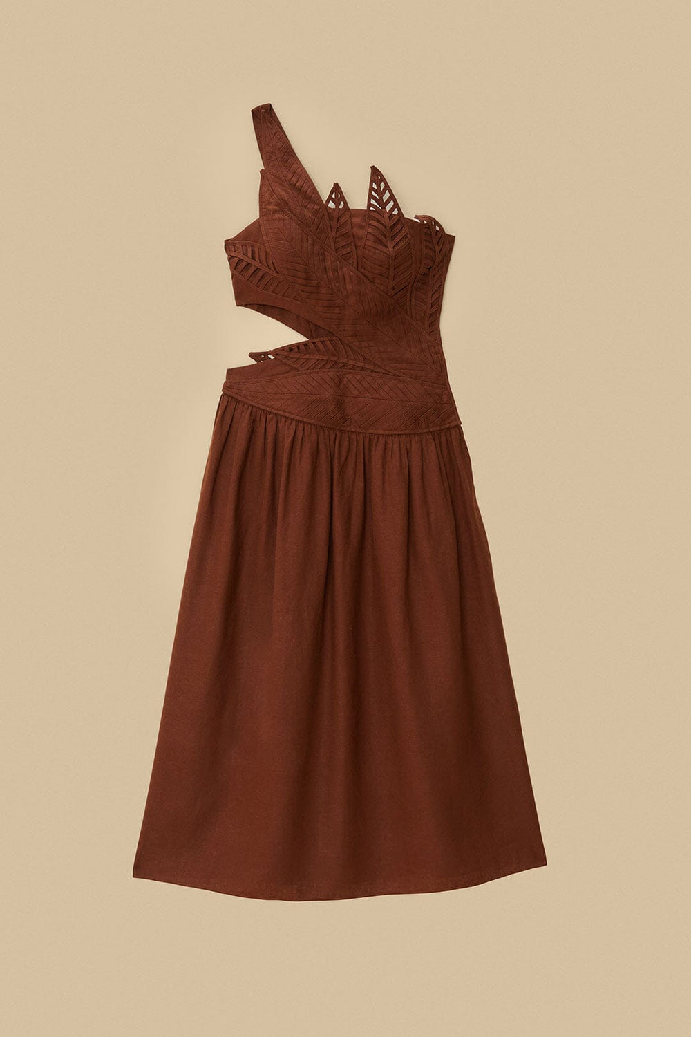 Burgundy Leaves Cut-Out LENZING™ ECOVERO™ Euroflax™ Midi Dress – FARM Rio