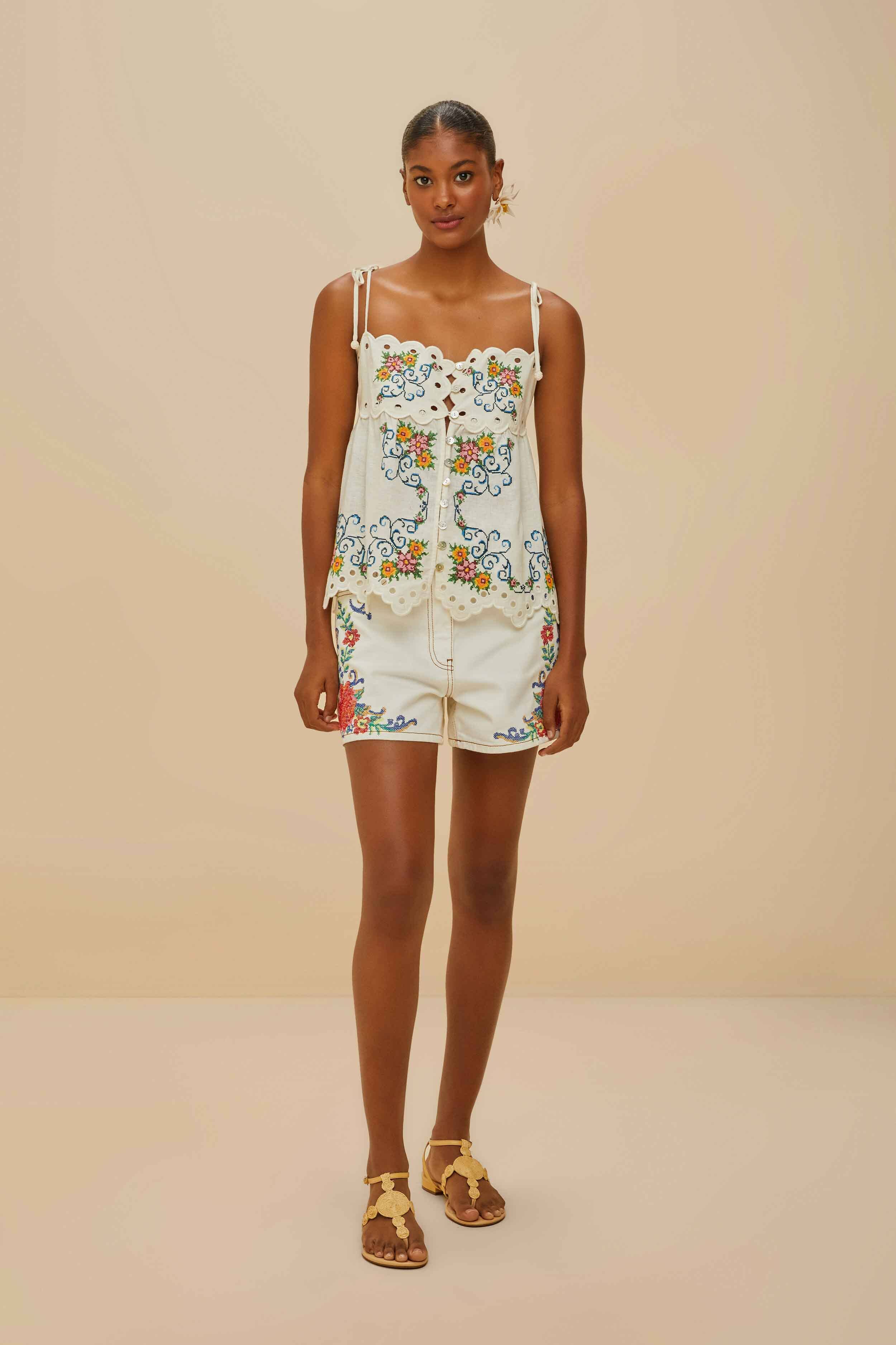 Off-White Flower Tapestry Embroidered Shorts – FARM Rio