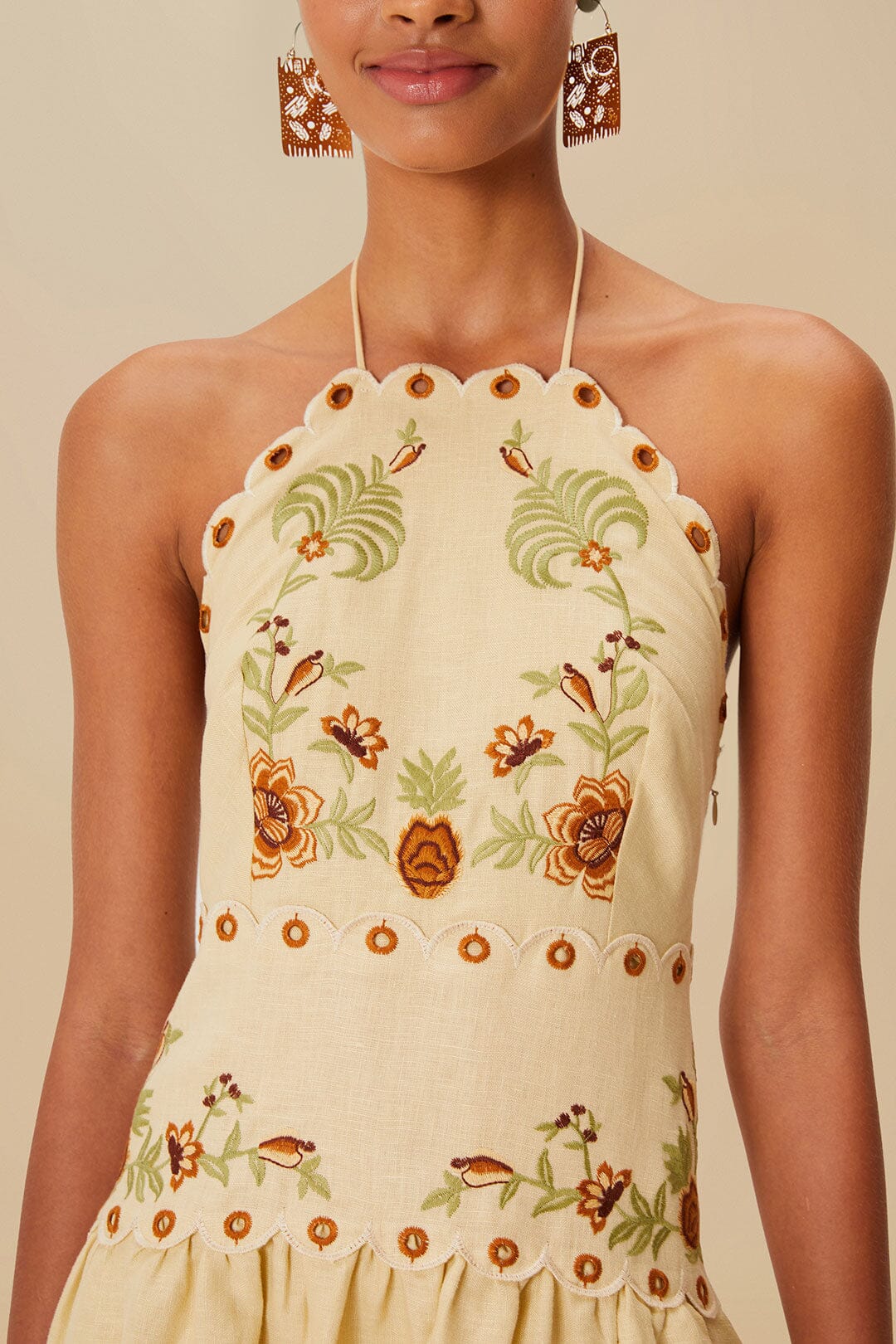 Sand Delicate Forest Richelieu Embroidered Euroflax™ Premium Linen Mid – FARM Rio