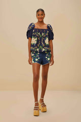 Blue Flower Tapestry Yoke Blouse – FARM Rio