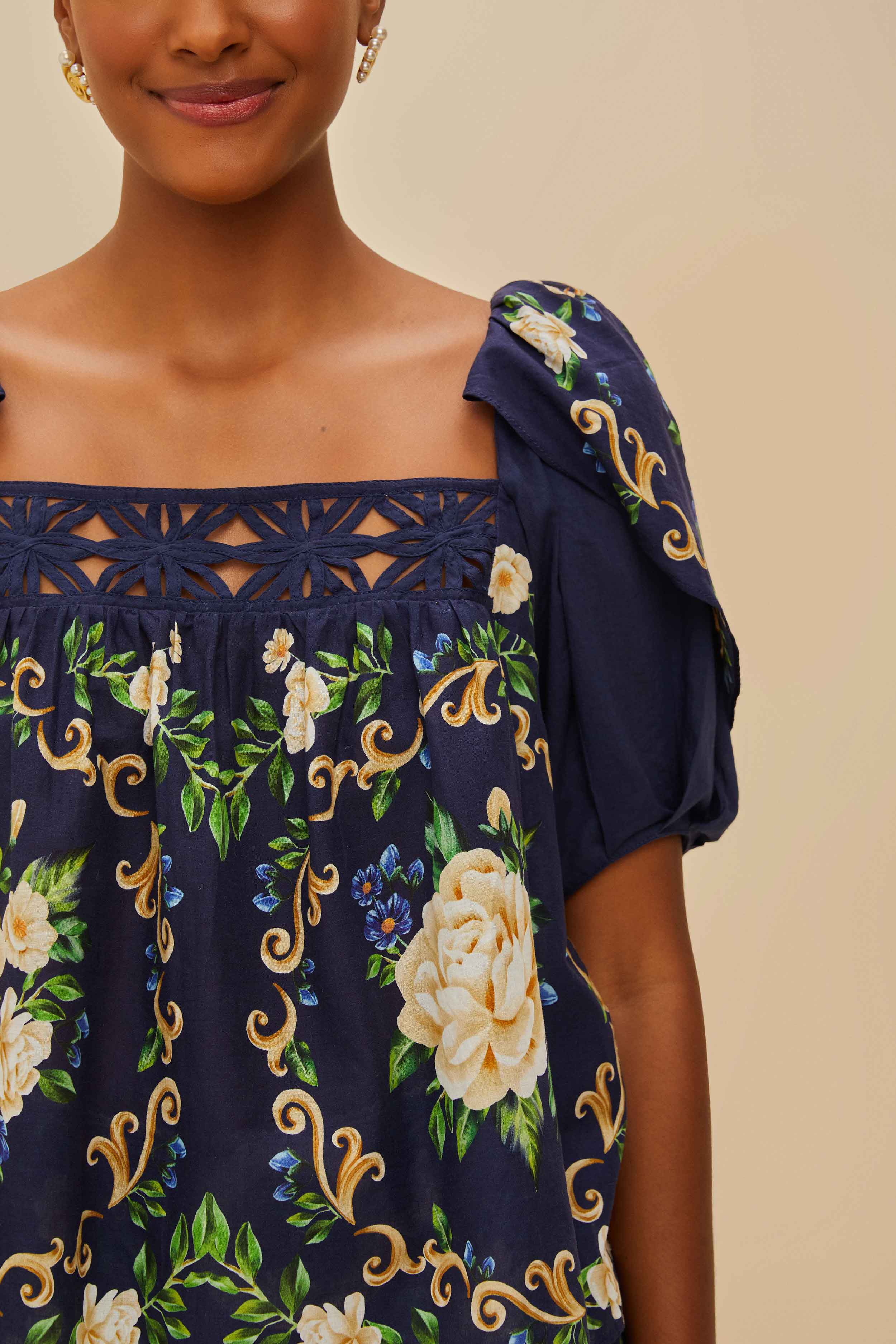 Blue Flower Tapestry Yoke Blouse – FARM Rio
