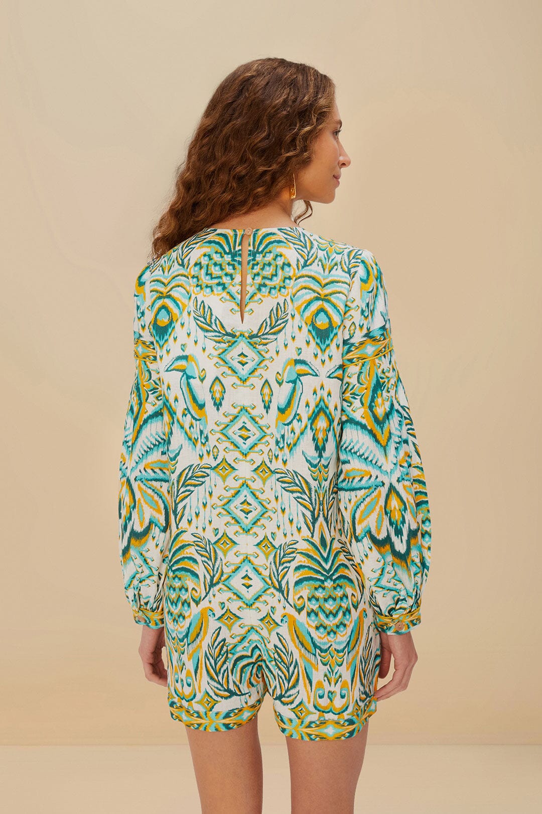 Off-White Tropical Tapestry Euroflax™ Premium Linen Romper – FARM Rio