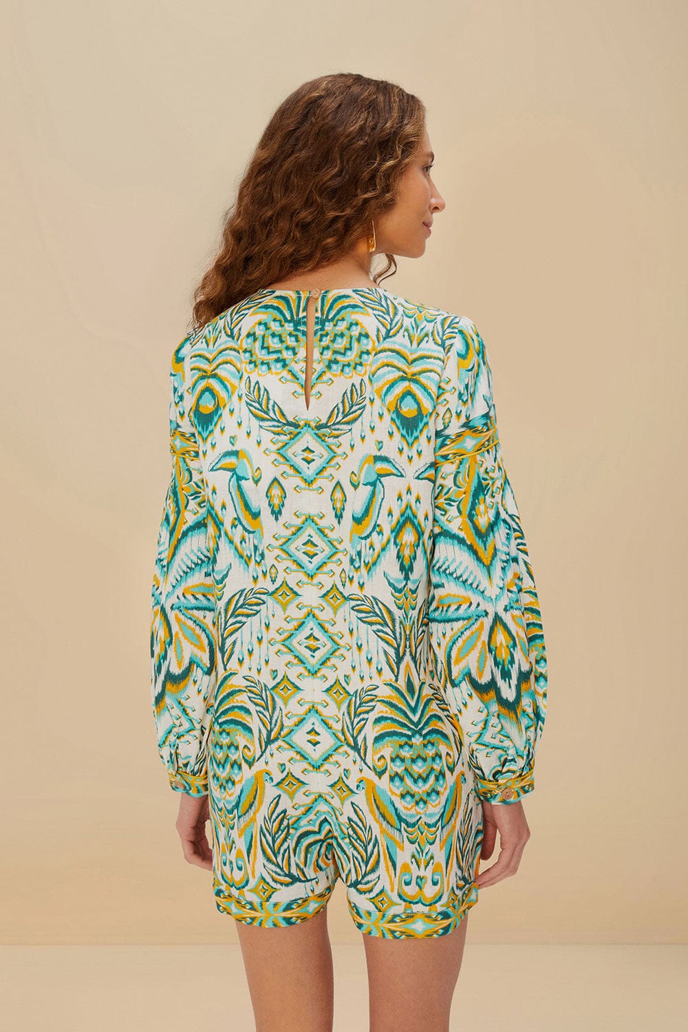 Off-White Tropical Tapestry Euroflax™ Premium Linen Romper – FARM Rio