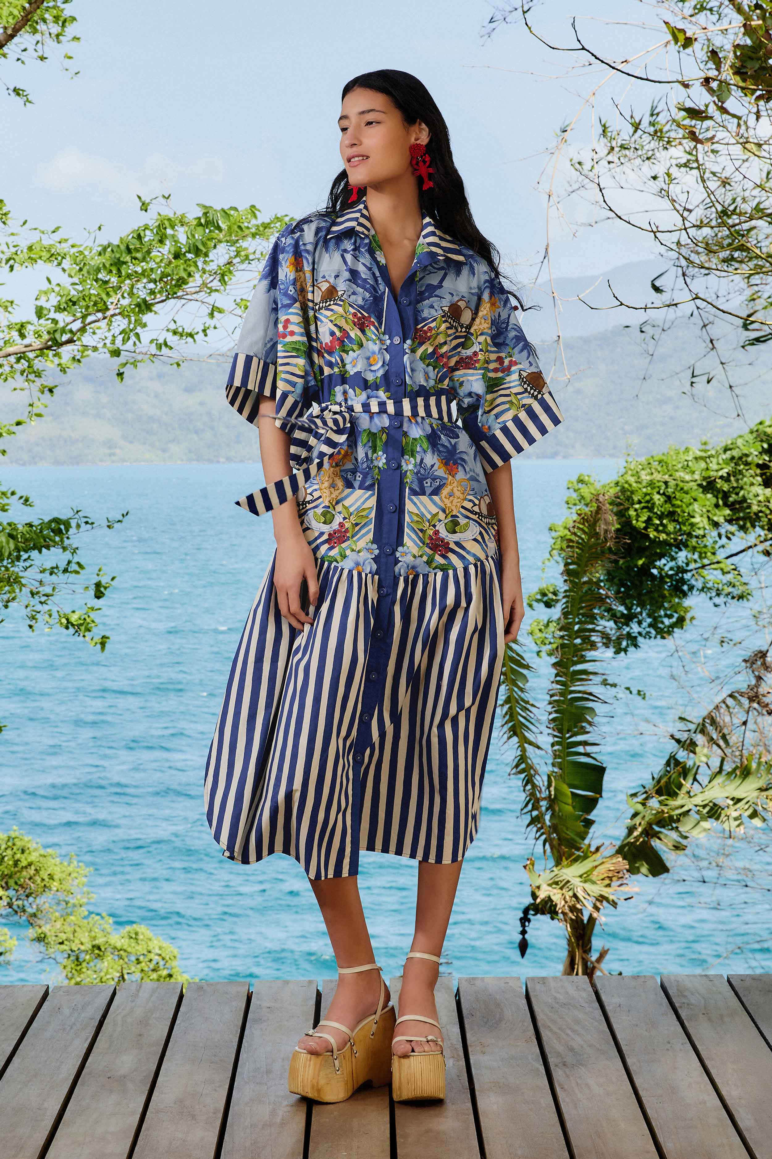 Blue Fresh Table Scarf Organic Cotton Midi Dress – FARM Rio