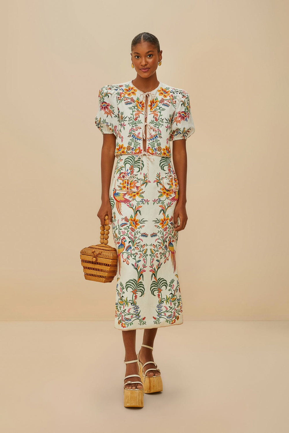 Off-White Delicate Forest Euroflax™ Premium Linen Midi Skirt – FARM Rio