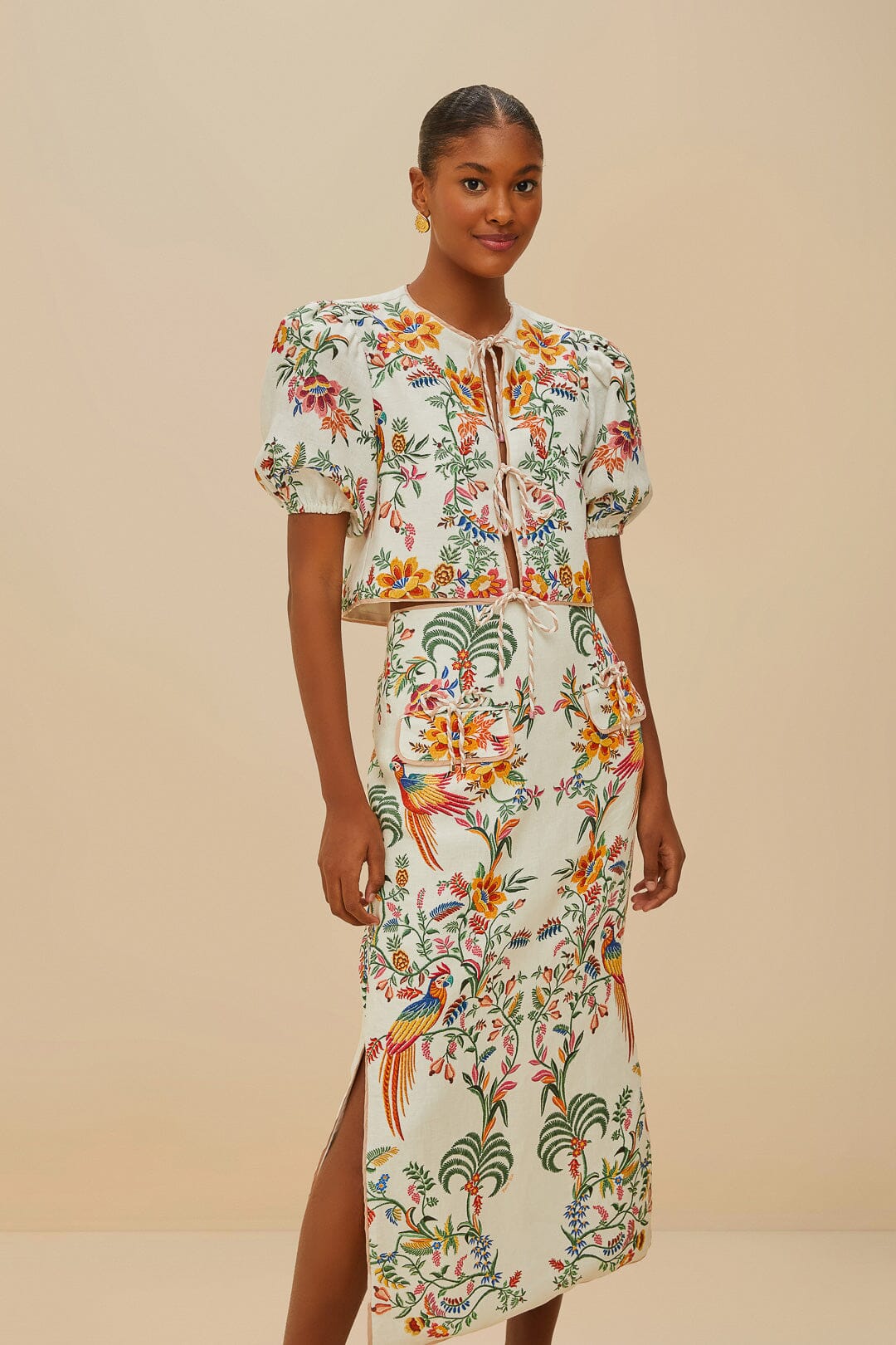 Off-White Delicate Forest Euroflax™ Premium Linen Midi Skirt – FARM Rio