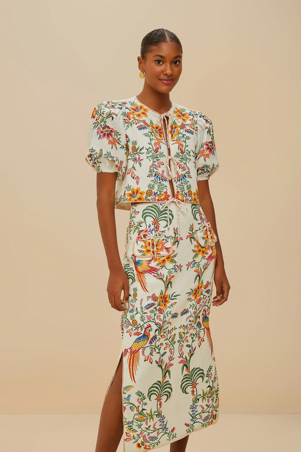 Off-White Delicate Forest Euroflax™ Premium Linen Midi Skirt – FARM Rio