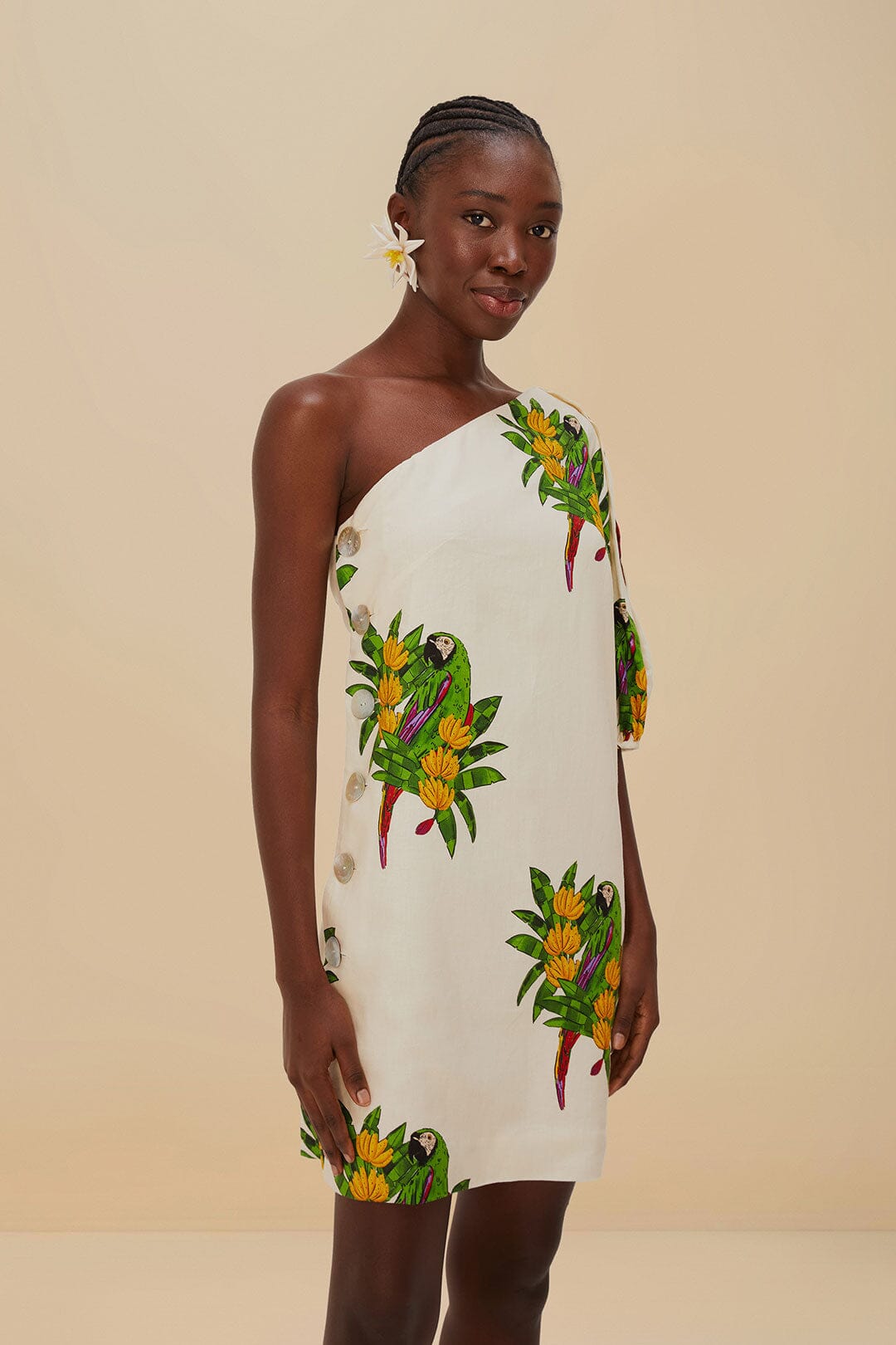 Off-White Maracana Bird LENZING™ ECOVERO™ Euroflax™ Mini Dress – FARM Rio