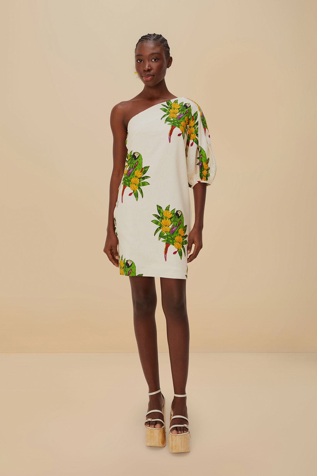 Off-White Maracana Bird LENZING™ ECOVERO™ Euroflax™ Mini Dress – FARM Rio