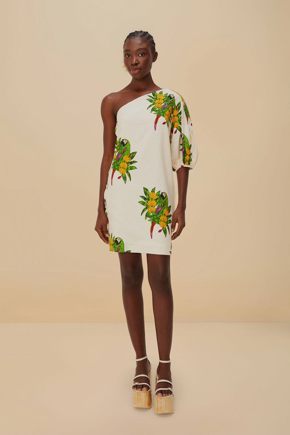Off-White Maracana Bird LENZING™ ECOVERO™ Euroflax™ Mini Dress – FARM Rio