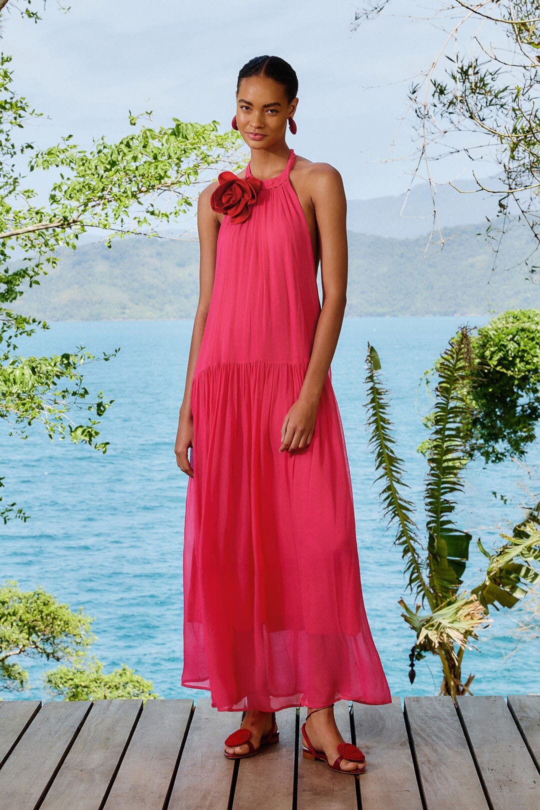 Pink Flower Halter Neck Maxi Dress – FARM Rio