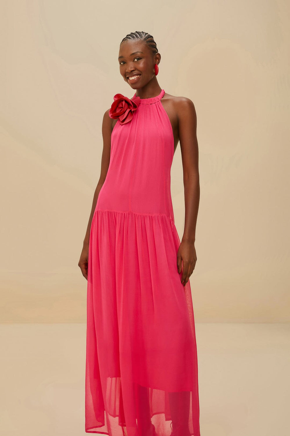 Pink Flower Halter Neck Maxi Dress – FARM Rio