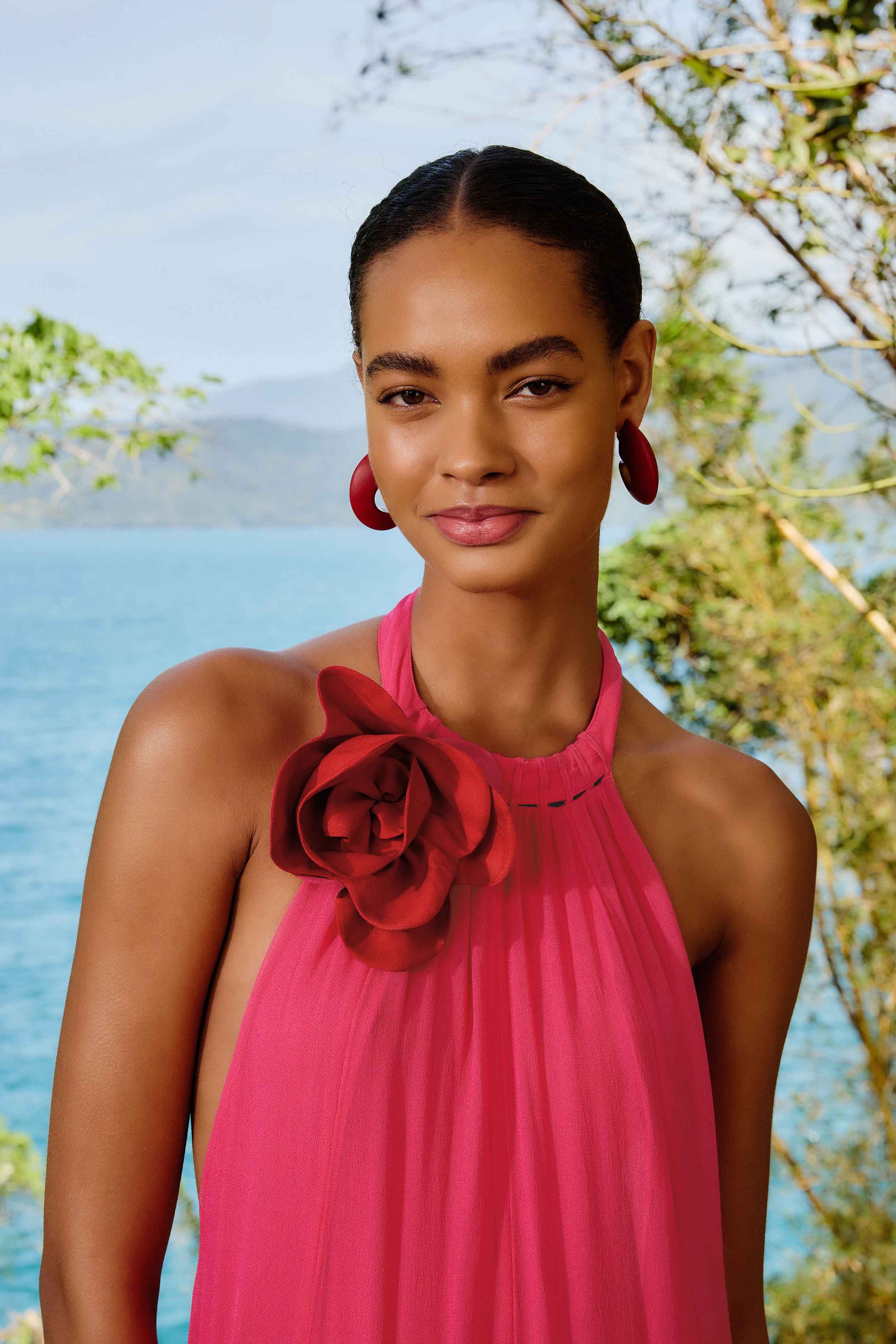 Pink Flower Halter Neck Maxi Dress – FARM Rio