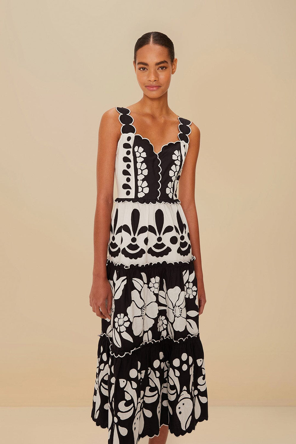 Black And White Summer Cutwork Organic Cotton Midi Dress – FARM Rio