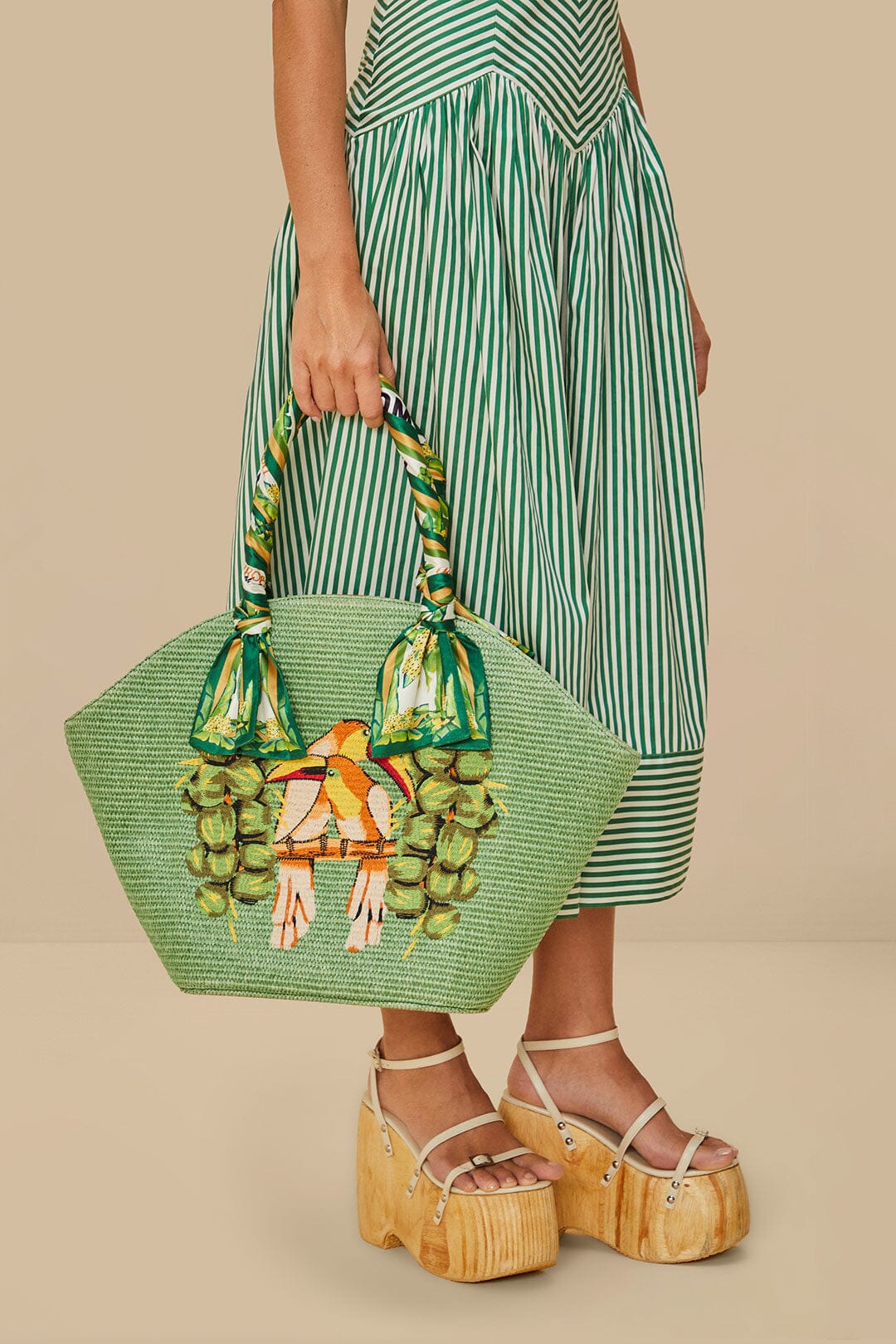 Green Coconut Toucan Raffia Shell Tote – FARM Rio