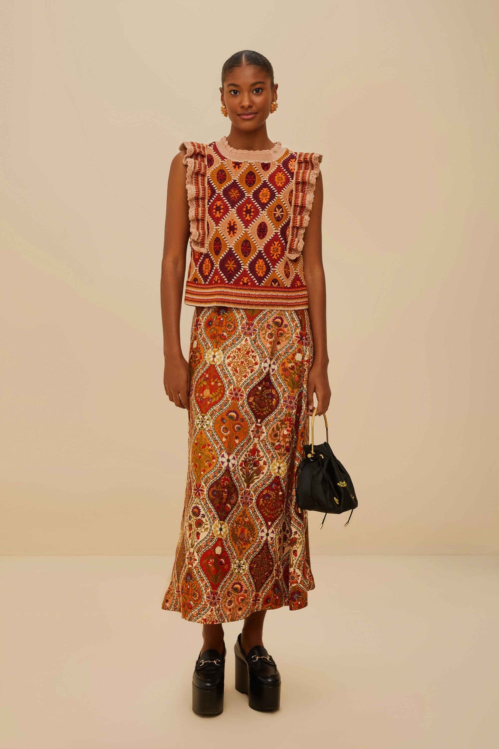 Multicolor Romantic Nature LENZING™ ECOVERO™ Viscose Midi Skirt – FARM Rio