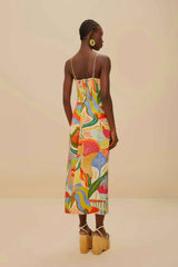 Multicolor Ocean View Twisted Cups Euroflax™ Premium Linen Midi Dress – FARM Rio