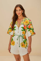Off-White Picnic Flowers Euroflax™ Premium Linen Romper – FARM Rio