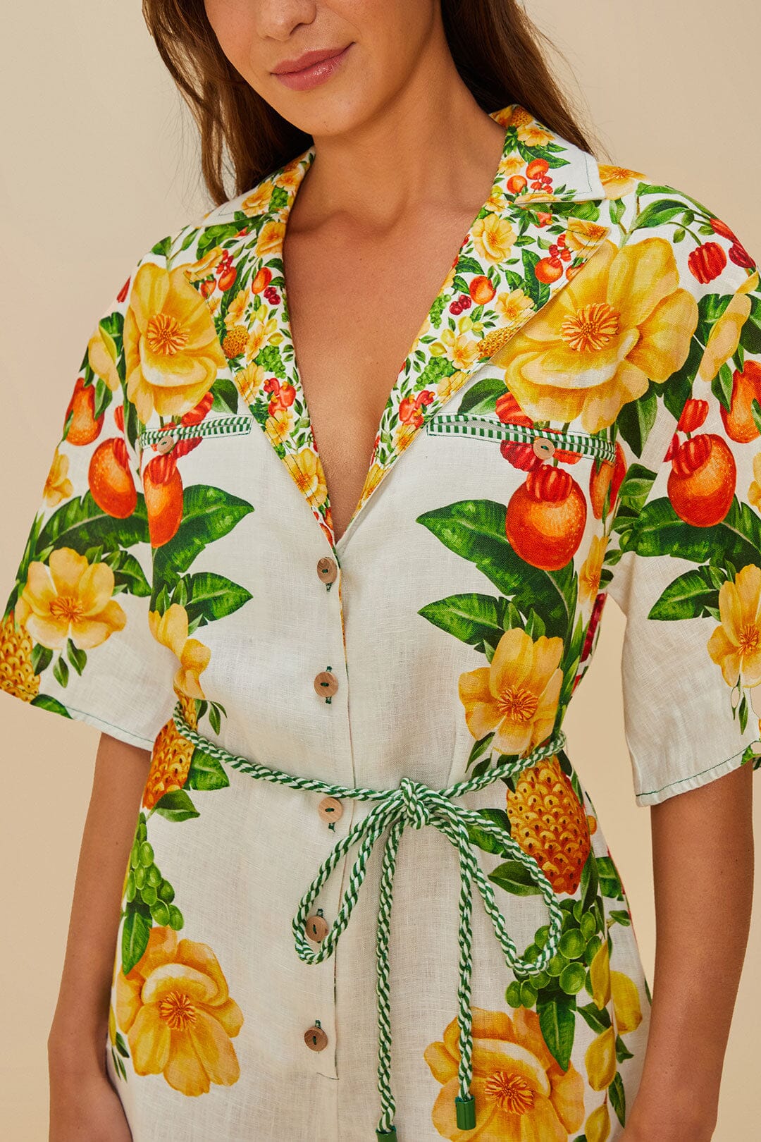 Off-White Picnic Flowers Euroflax™ Premium Linen Romper – FARM Rio