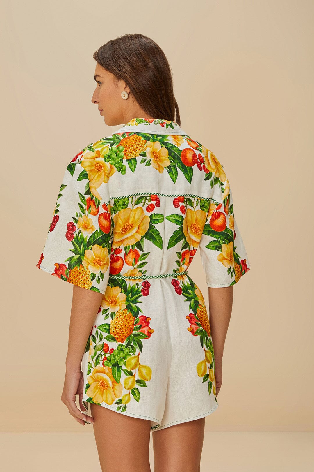 Off-White Picnic Flowers Euroflax™ Premium Linen Romper – FARM Rio