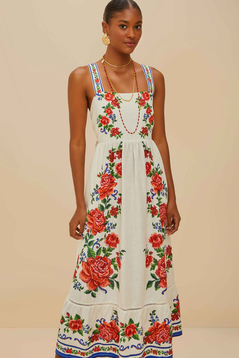 Off-White Flower Tapestry LENZING™ ECOVERO™ Euroflax™ Maxi Dress – FARM Rio