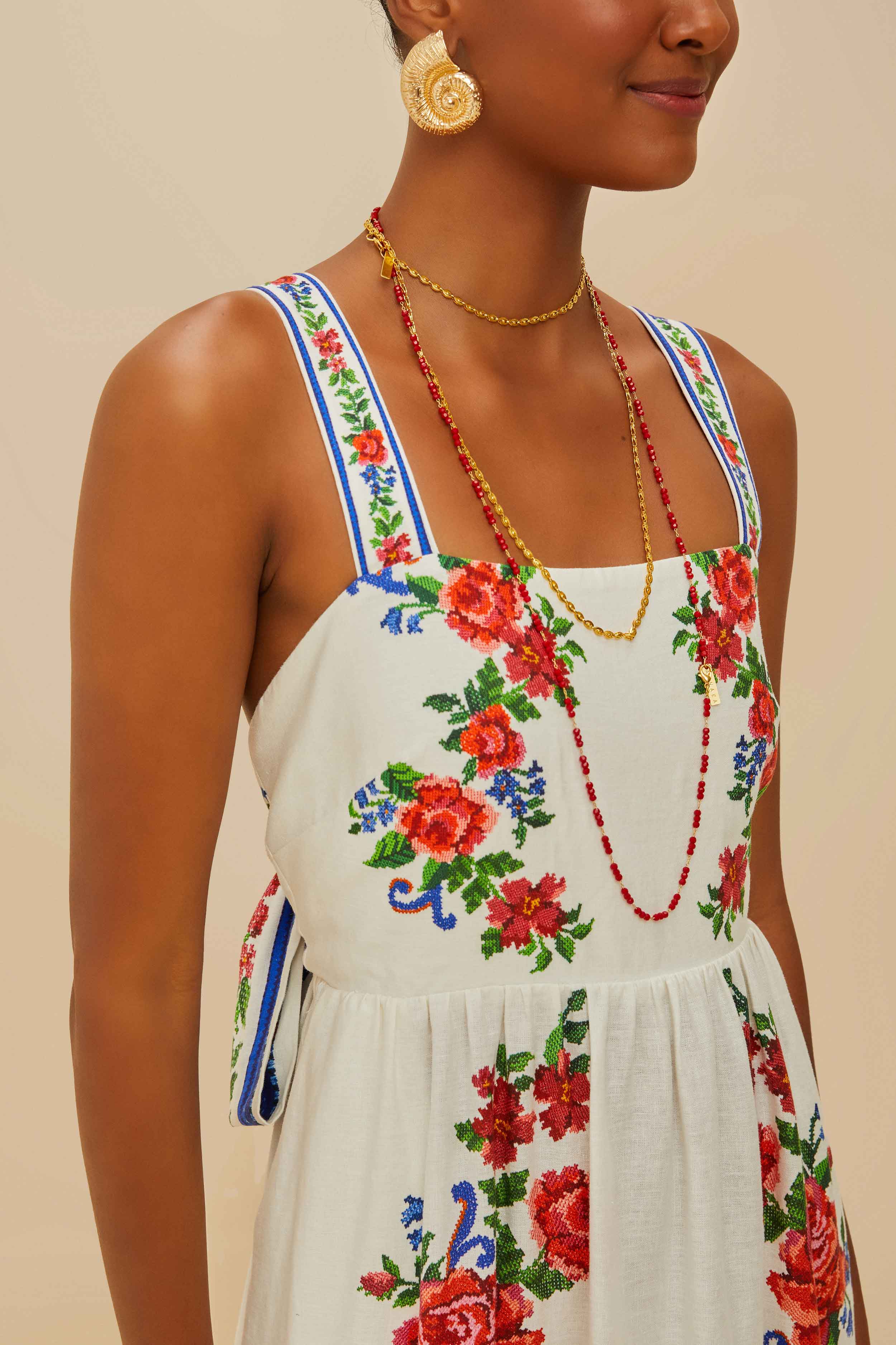 Off-White Flower Tapestry LENZING™ ECOVERO™ Euroflax™ Maxi Dress – FARM Rio