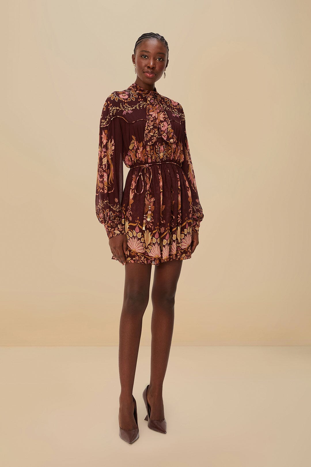 Burgundy Bella Knotted Neckline Mini Dress – FARM Rio