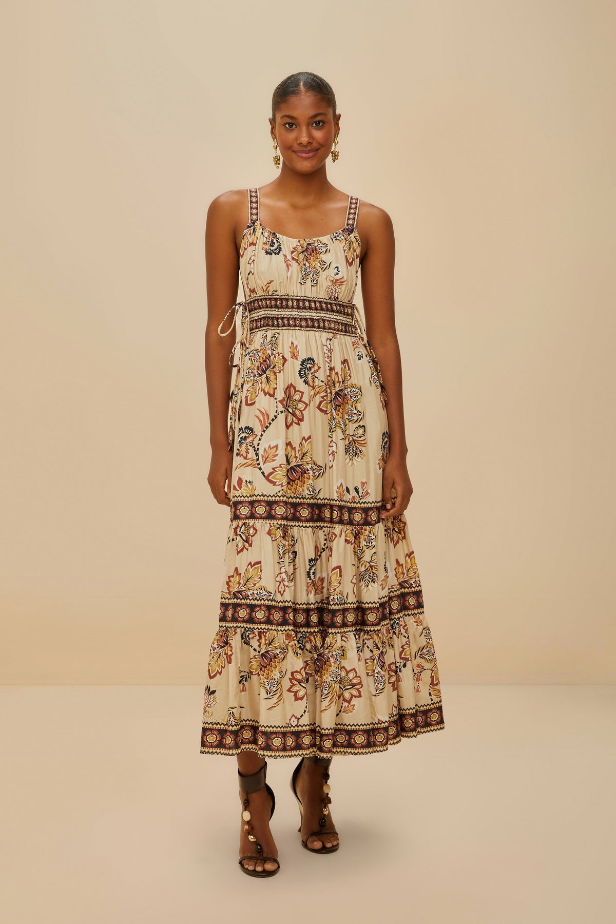 Sand Aura Floral Sleeveless Midi Dress – FARM Rio