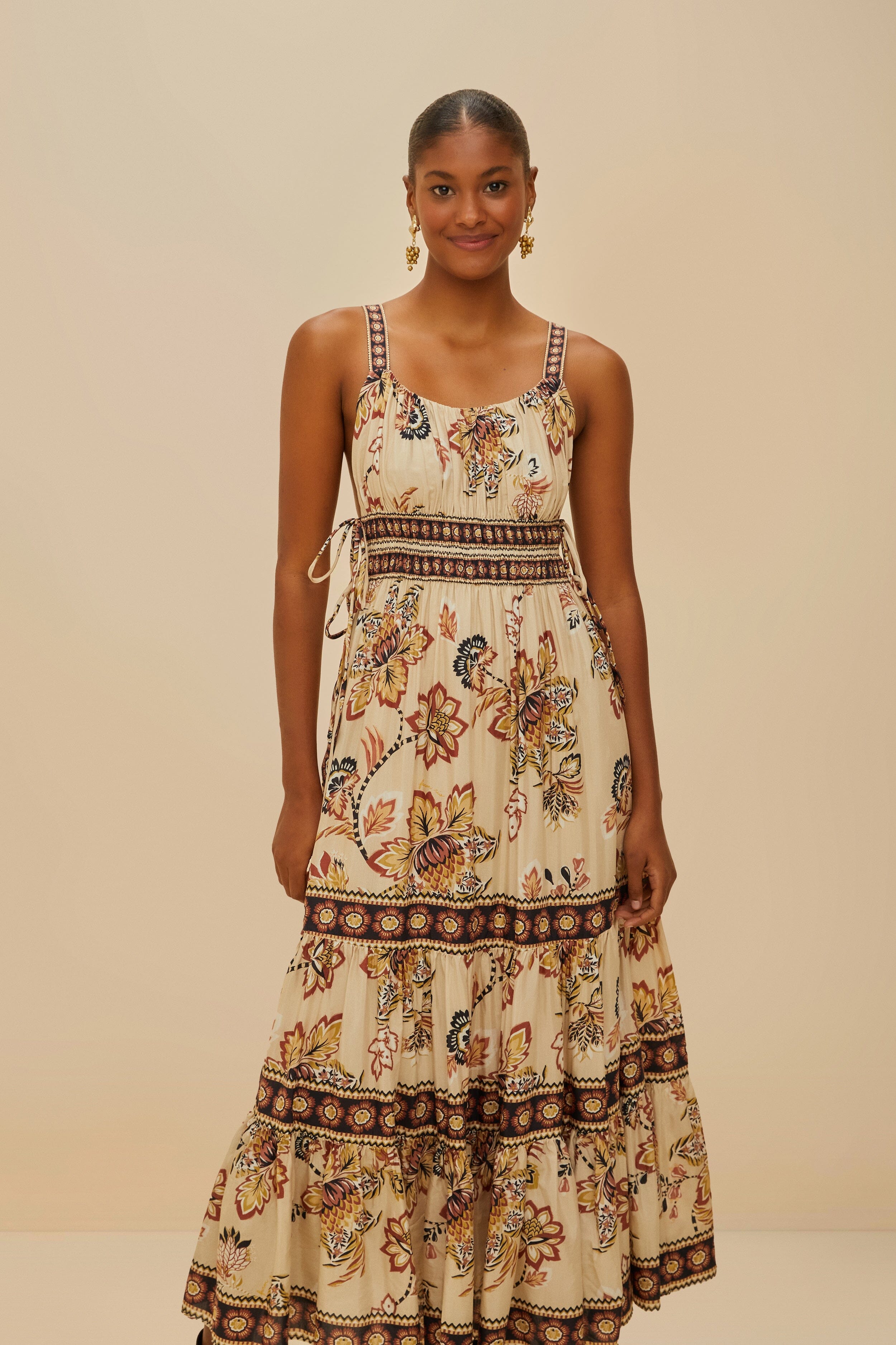 Sand Aura Floral Sleeveless Midi Dress – FARM Rio