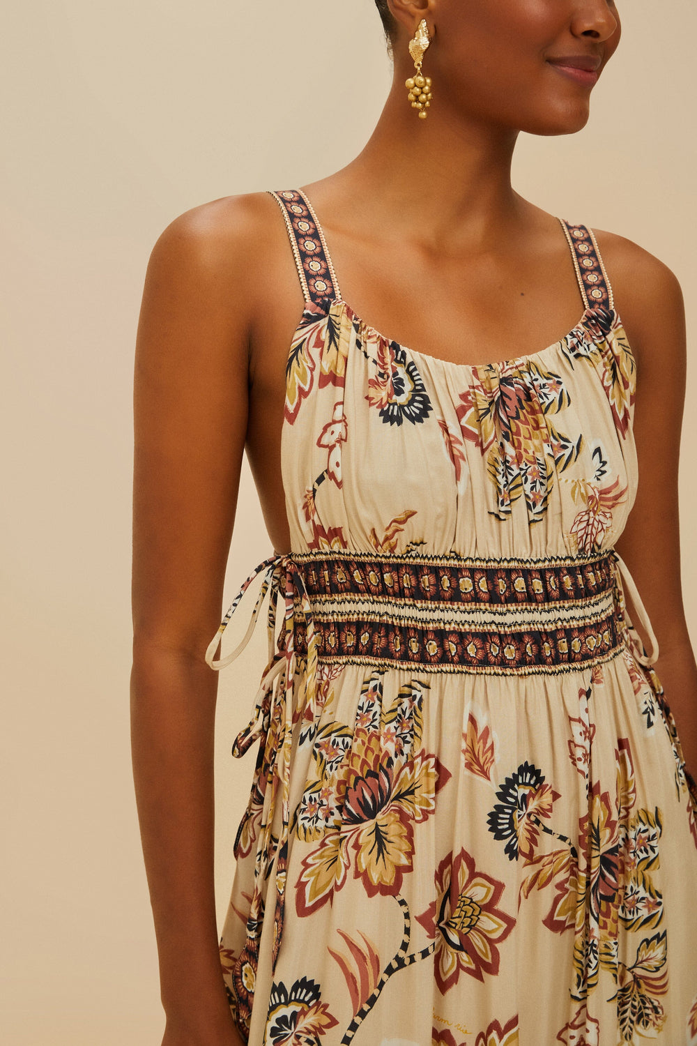 Sand Aura Floral Sleeveless Midi Dress – FARM Rio