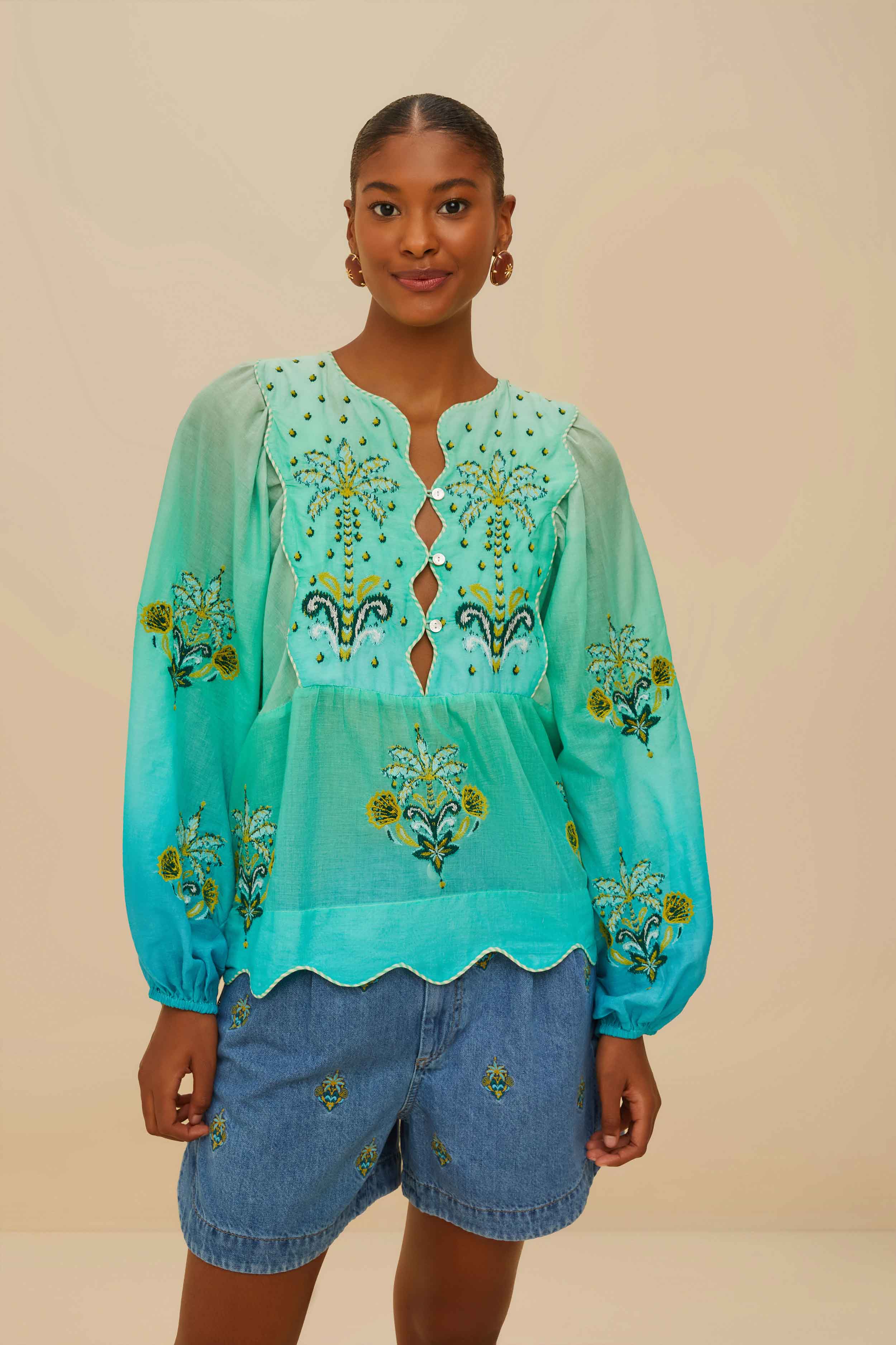 Embroidery Palmtree Denim Short – FARM Rio