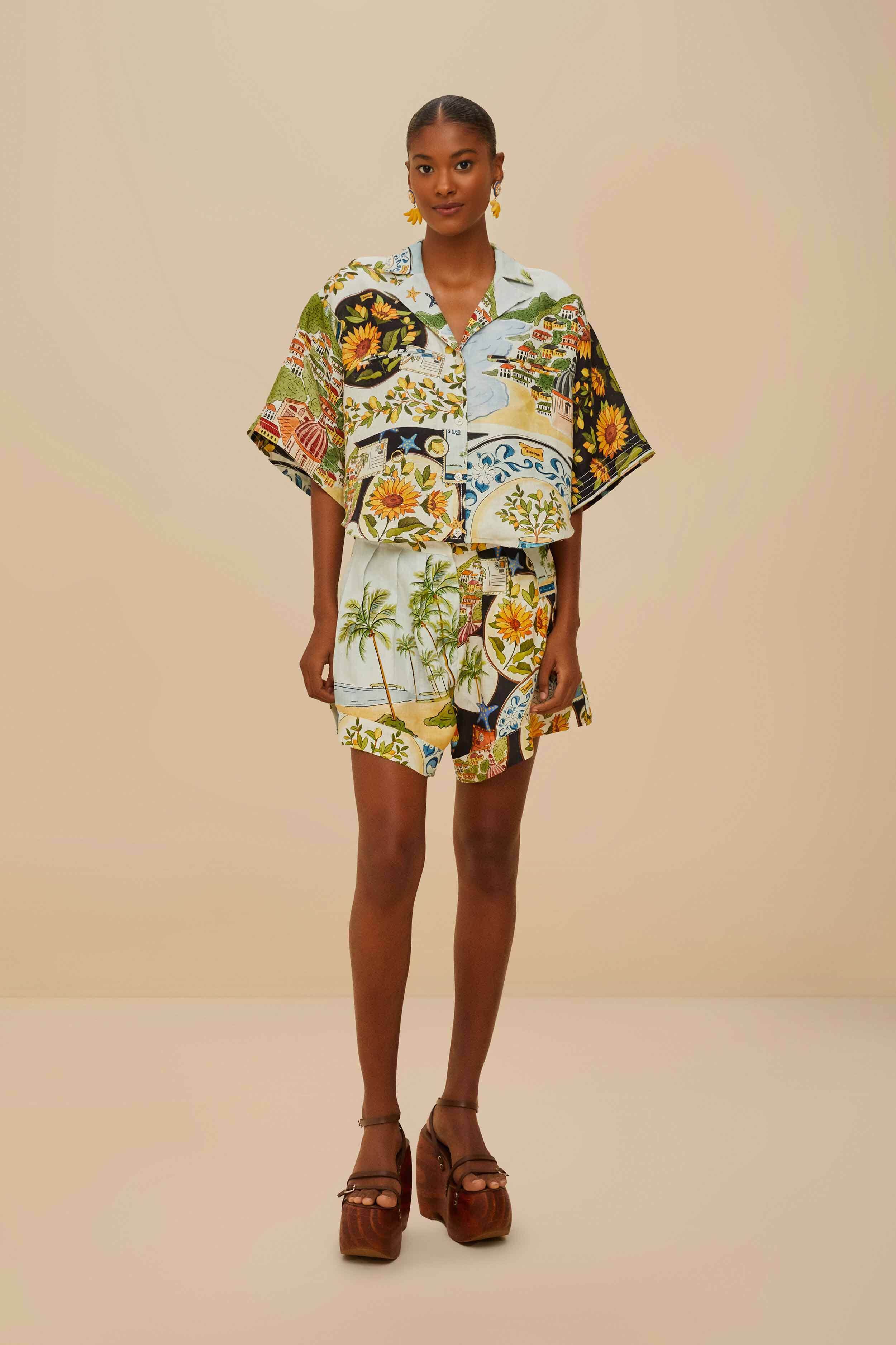 Multicolor Latin Trip Scarves Euroflax™ Premium Linen Shorts – FARM Rio